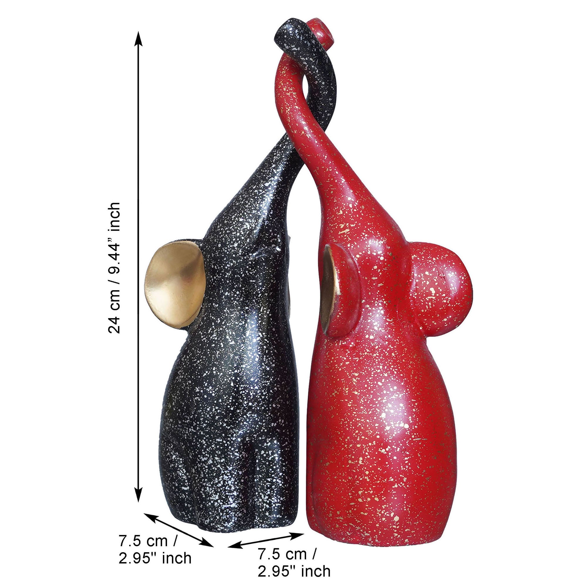 Set of 2 Black & Red Cute Elephant Statues Animal Figurines 3