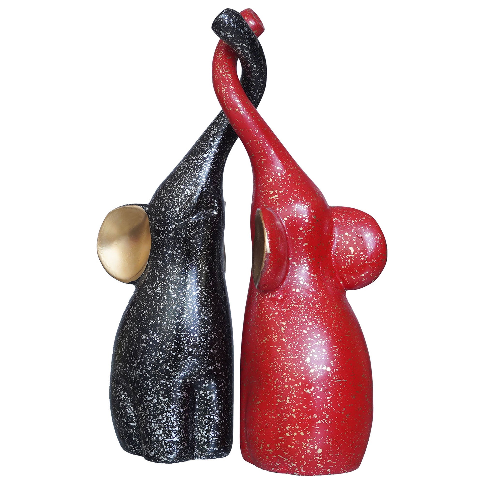 Set of 2 Black & Red Cute Elephant Statues Animal Figurines 6