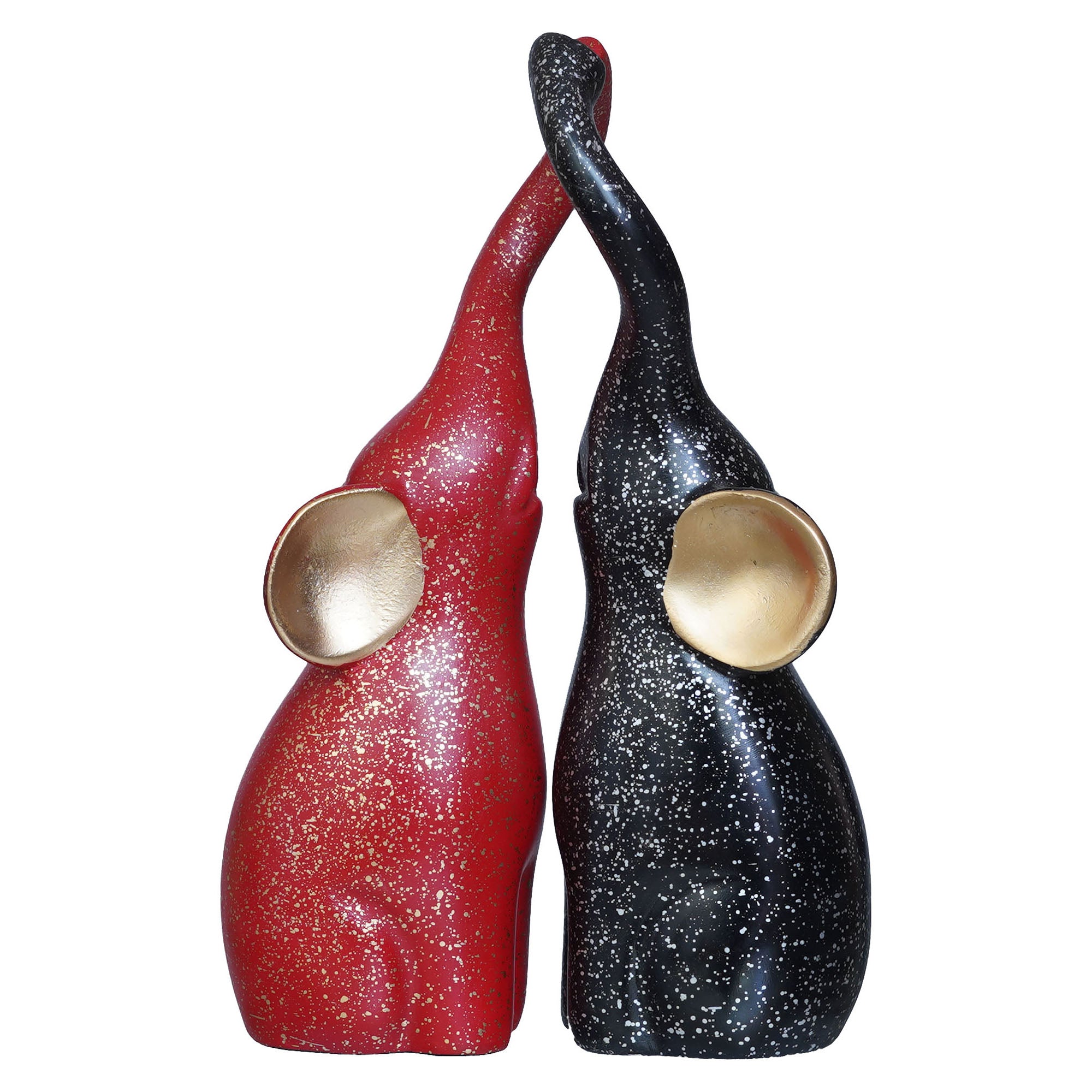 Set of 2 Black & Red Cute Elephant Statues Animal Figurines 7