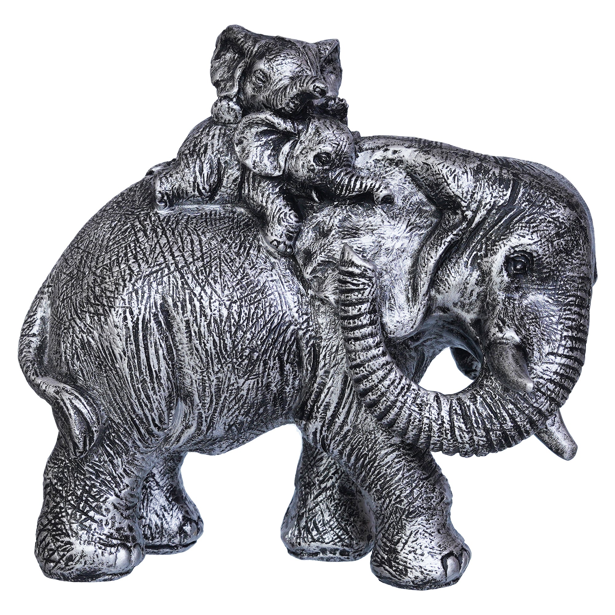 Polyresin Elephant Statue with Baby Elephant on his Back Decorative Showpiece 2