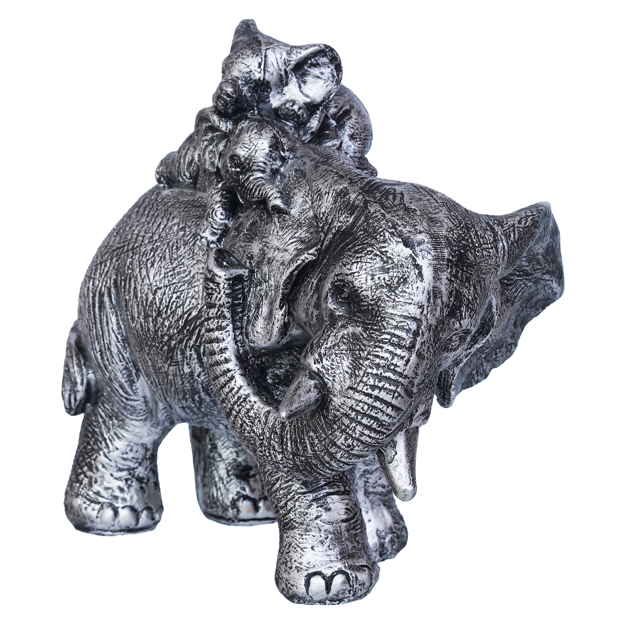 Polyresin Elephant Statue with Baby Elephant on his Back Decorative Showpiece 6