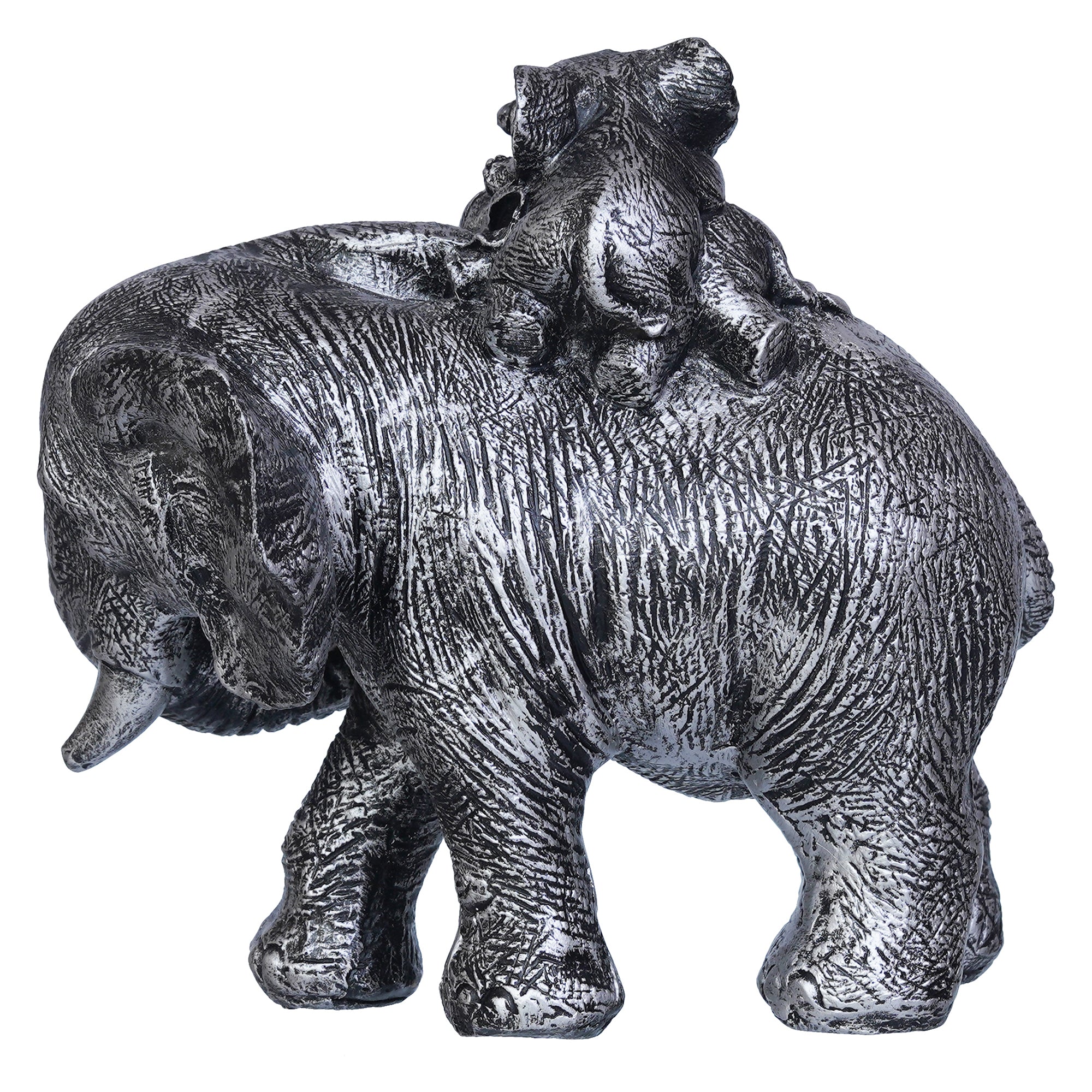 Polyresin Elephant Statue with Baby Elephant on his Back Decorative Showpiece 7