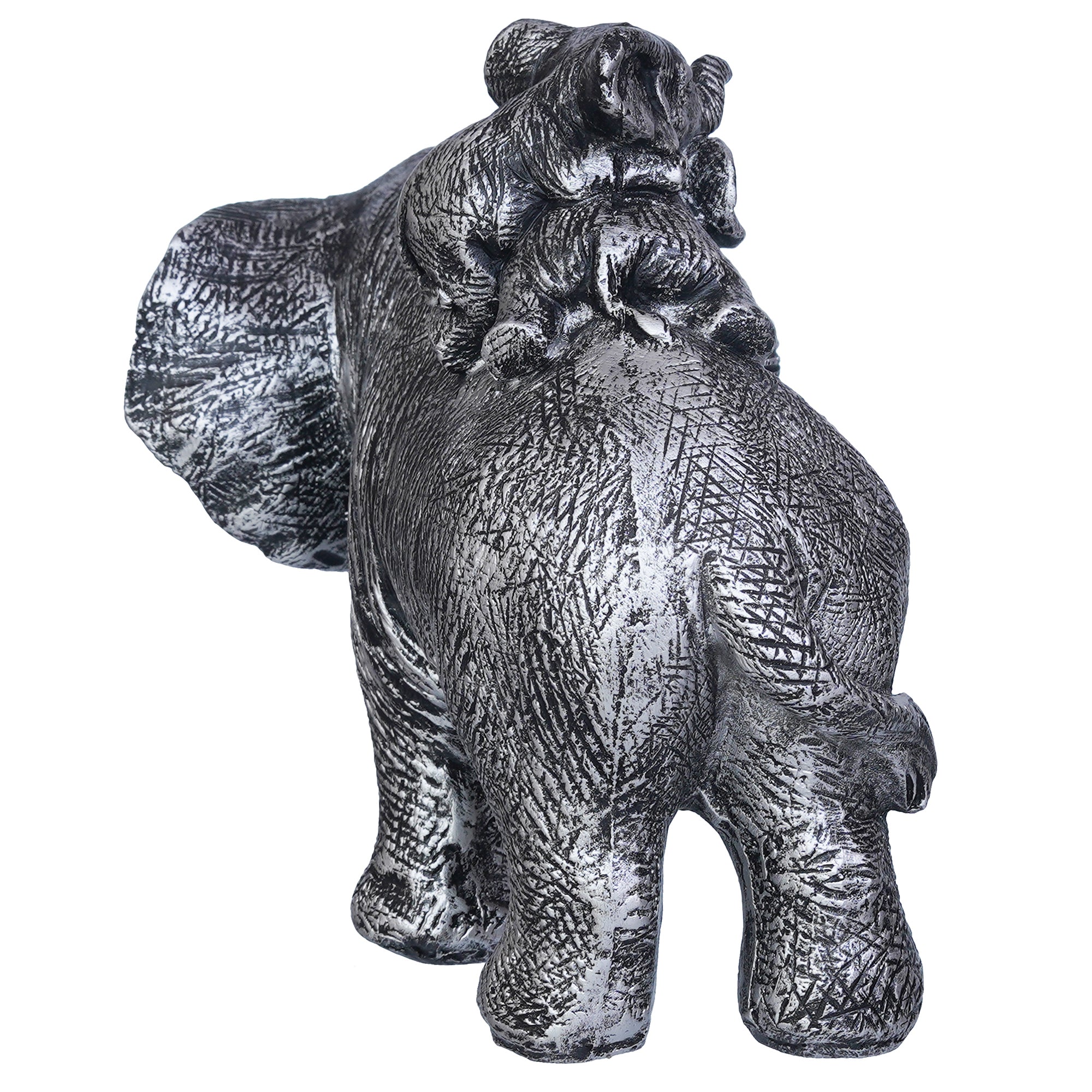 Polyresin Elephant Statue with Baby Elephant on his Back Decorative Showpiece 8