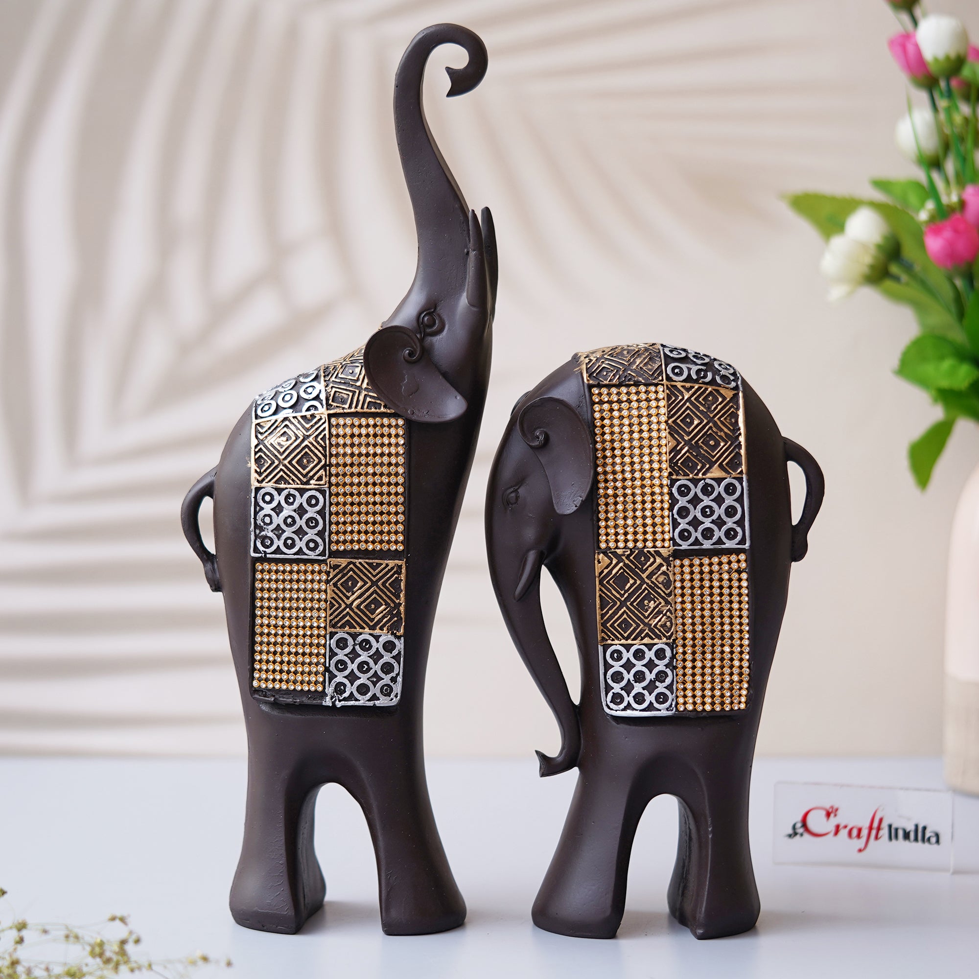 Set of 2 Elephant Statues Animal Figurine Decorative Showpiece