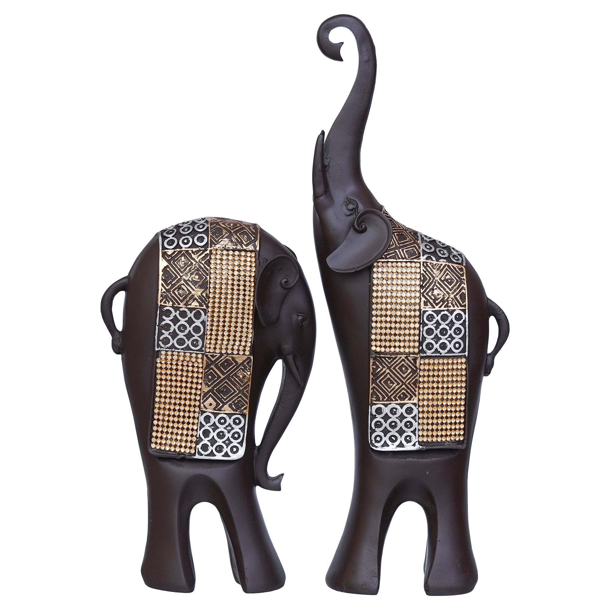 Set of 2 Elephant Statues Animal Figurine Decorative Showpiece 2