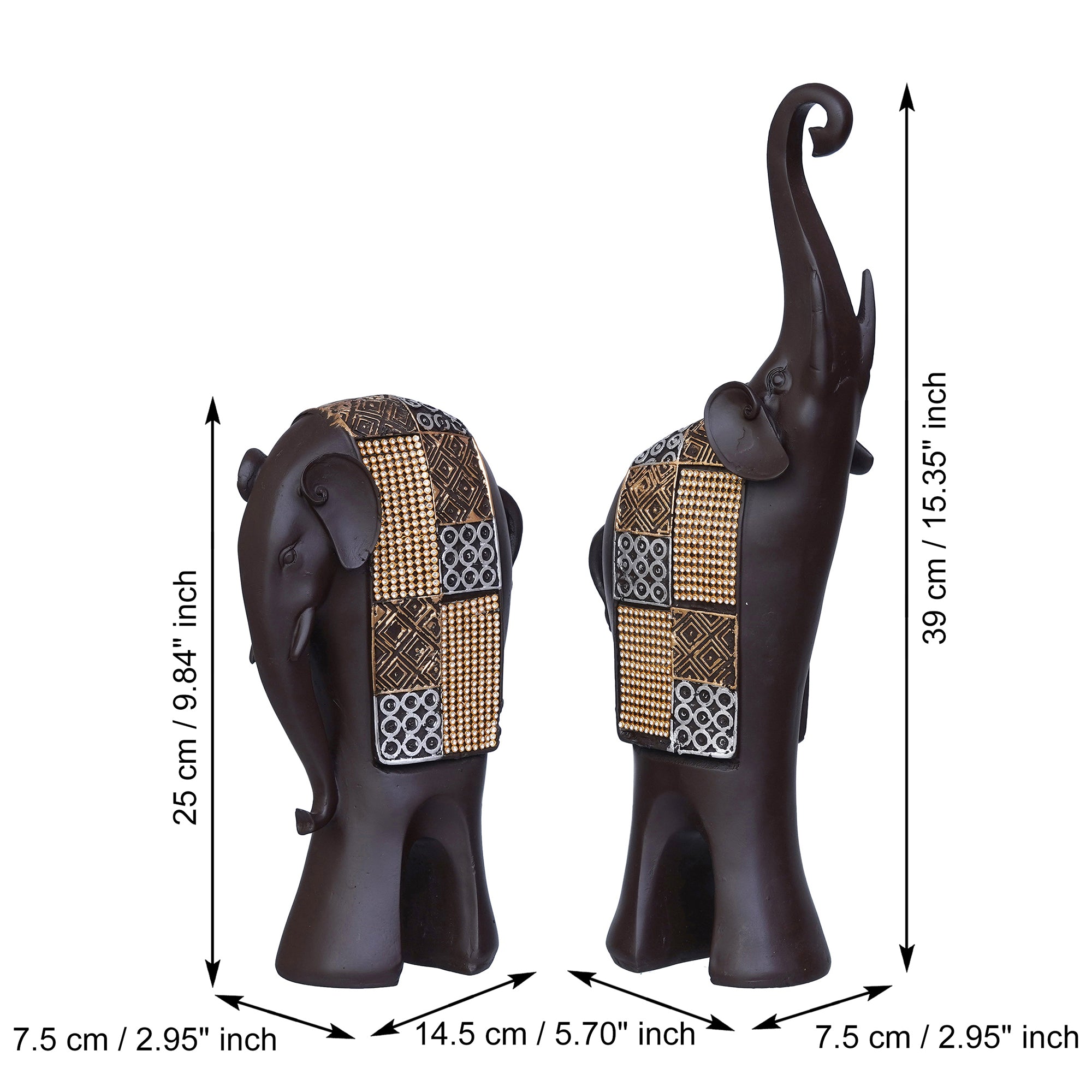 Set of 2 Elephant Statues Animal Figurine Decorative Showpiece 3