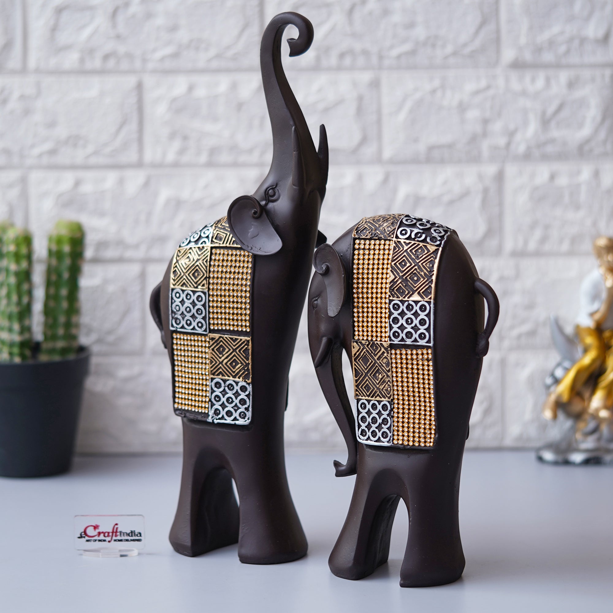 Set of 2 Elephant Statues Animal Figurine Decorative Showpiece 4
