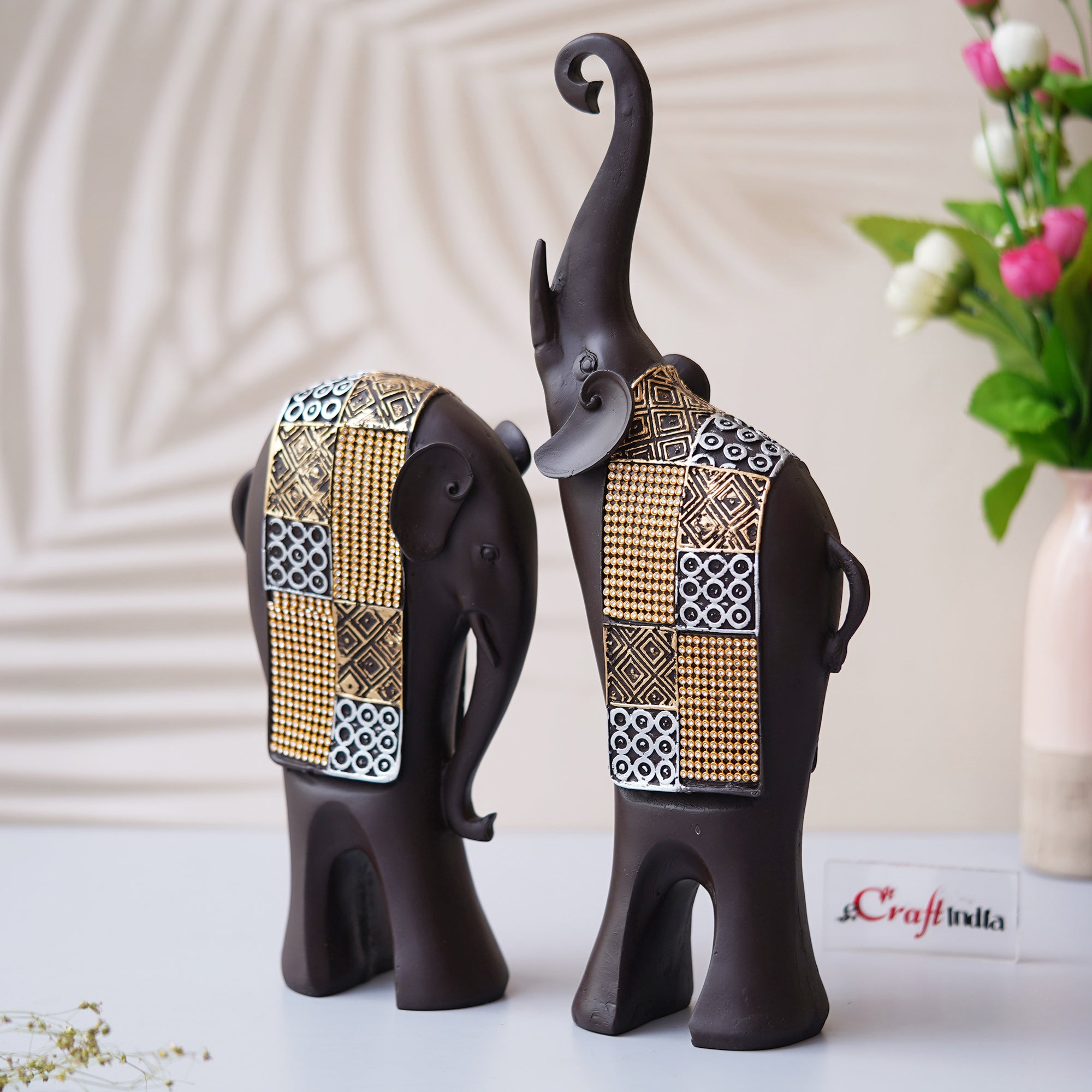 Set of 2 Elephant Statues Animal Figurine Decorative Showpiece 5