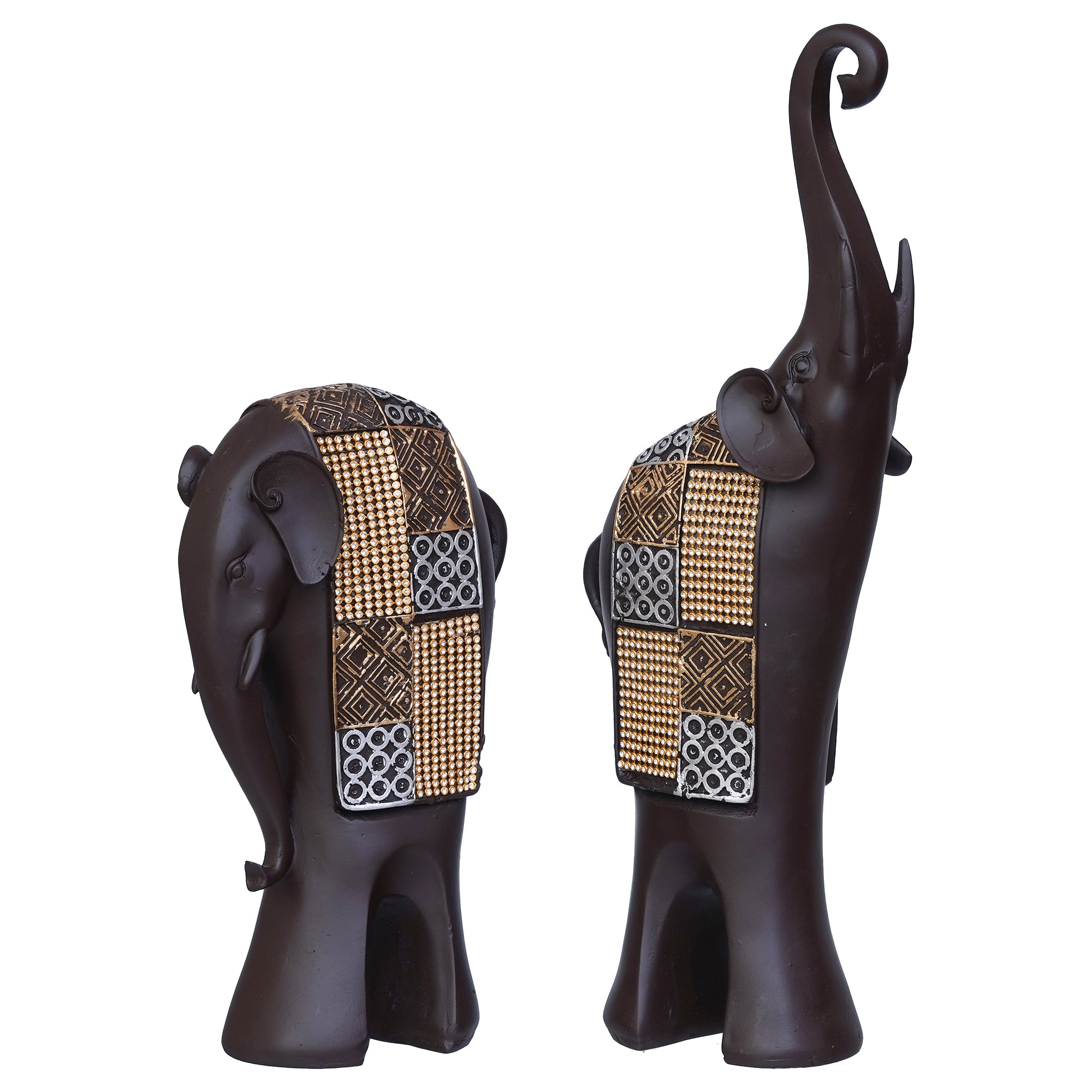 Set of 2 Elephant Statues Animal Figurine Decorative Showpiece 7