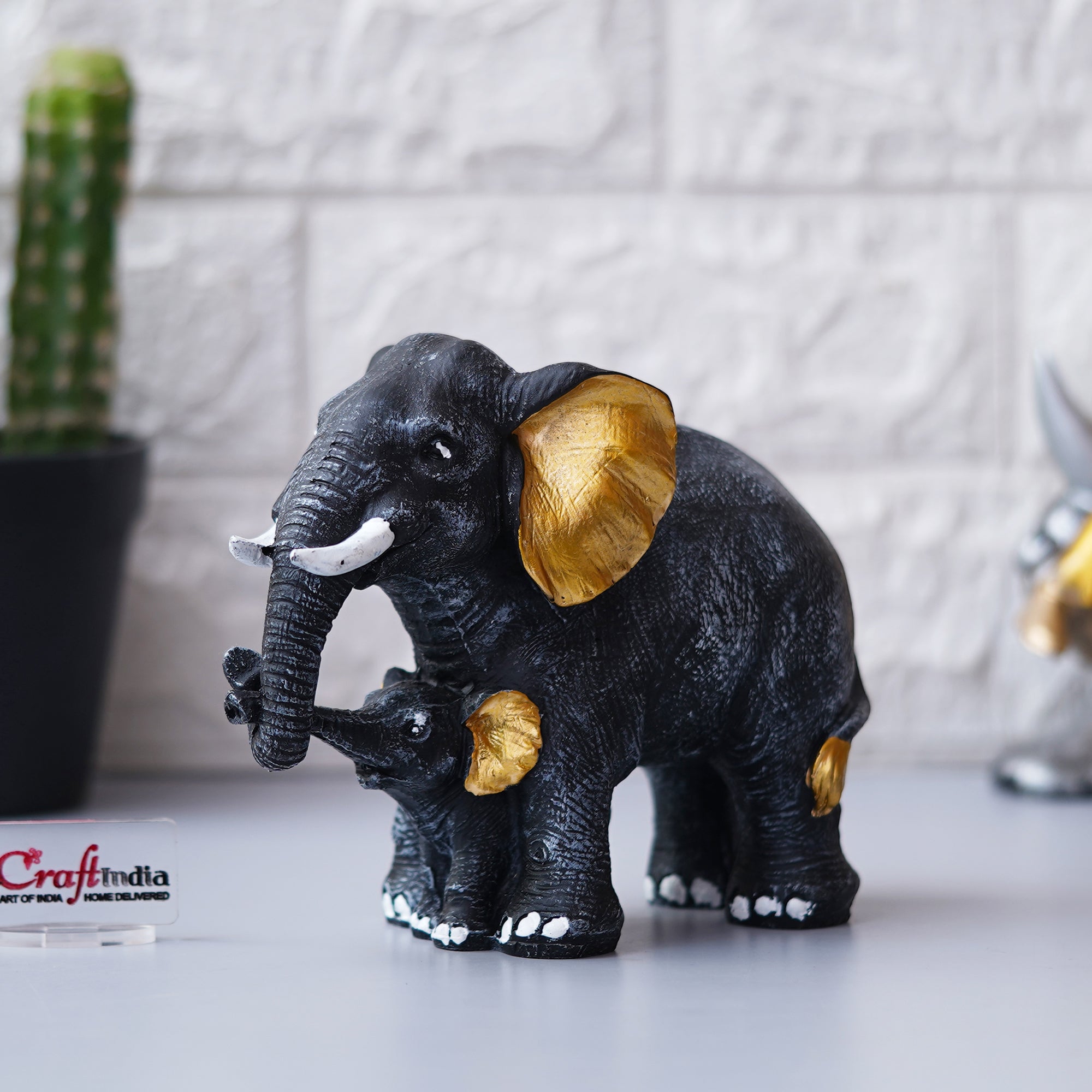 Set of 2 Elephant with Baby Elephant Statues Animal Figurines Decorative Showpiece
