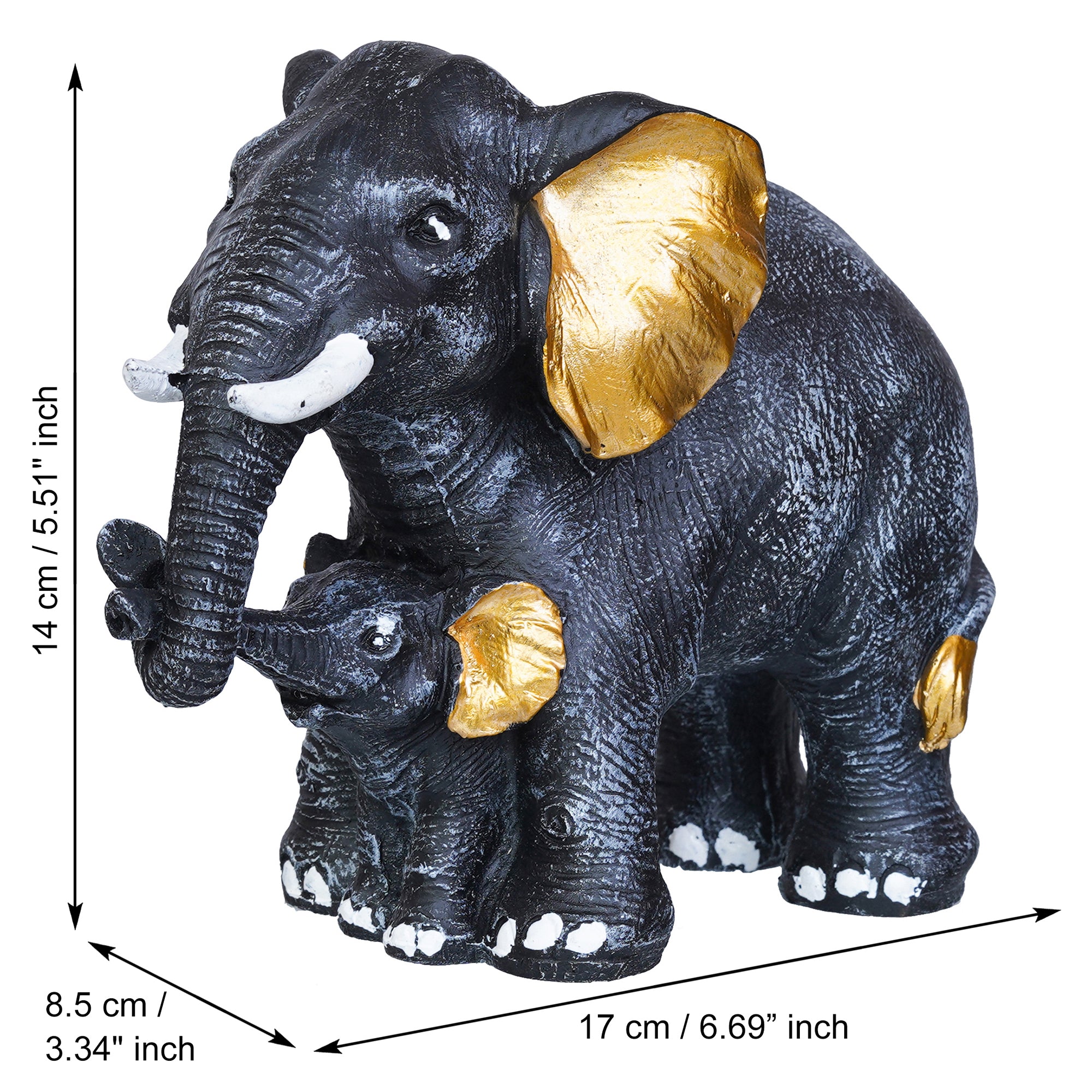 Set of 2 Elephant with Baby Elephant Statues Animal Figurines Decorative Showpiece 3
