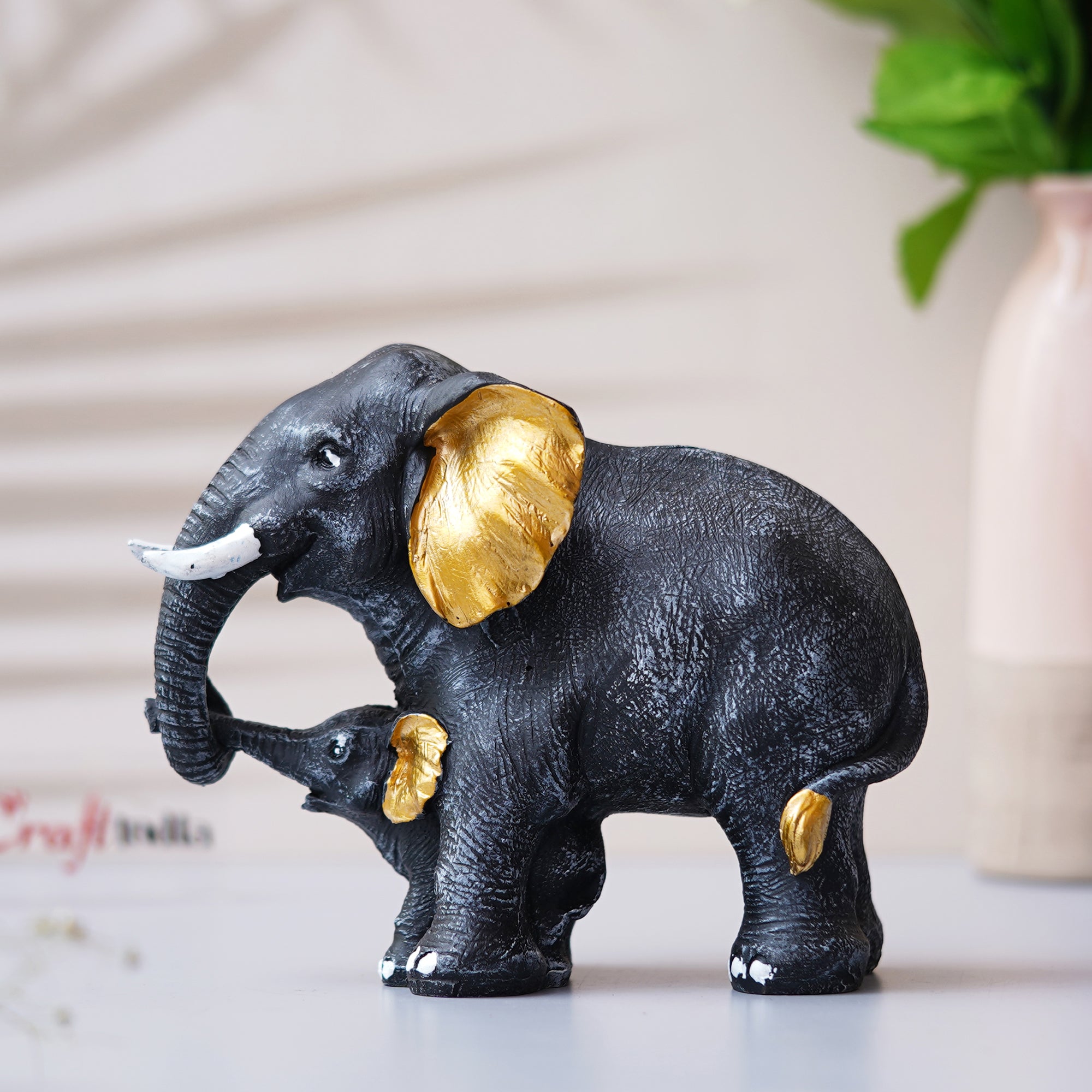 Set of 2 Elephant with Baby Elephant Statues Animal Figurines Decorative Showpiece 4