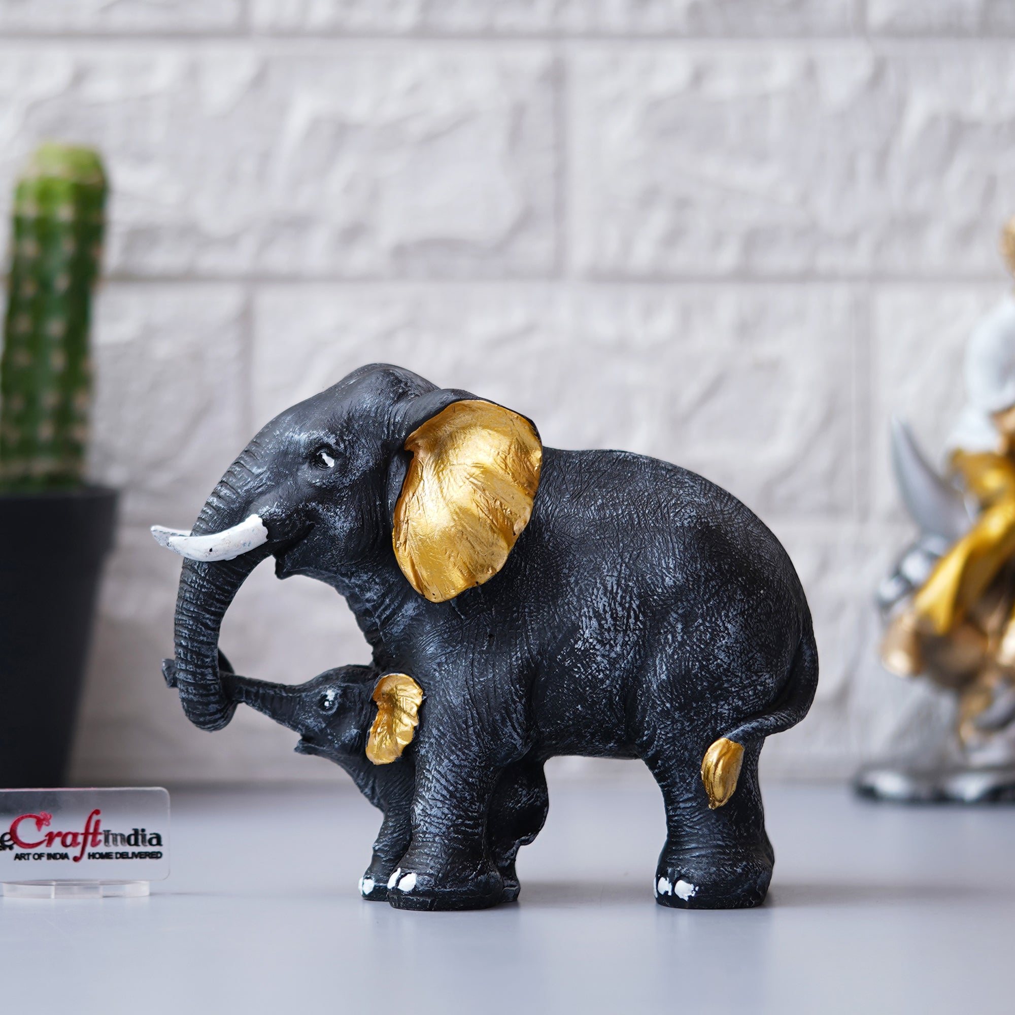 Set of 2 Elephant with Baby Elephant Statues Animal Figurines Decorative Showpiece 5