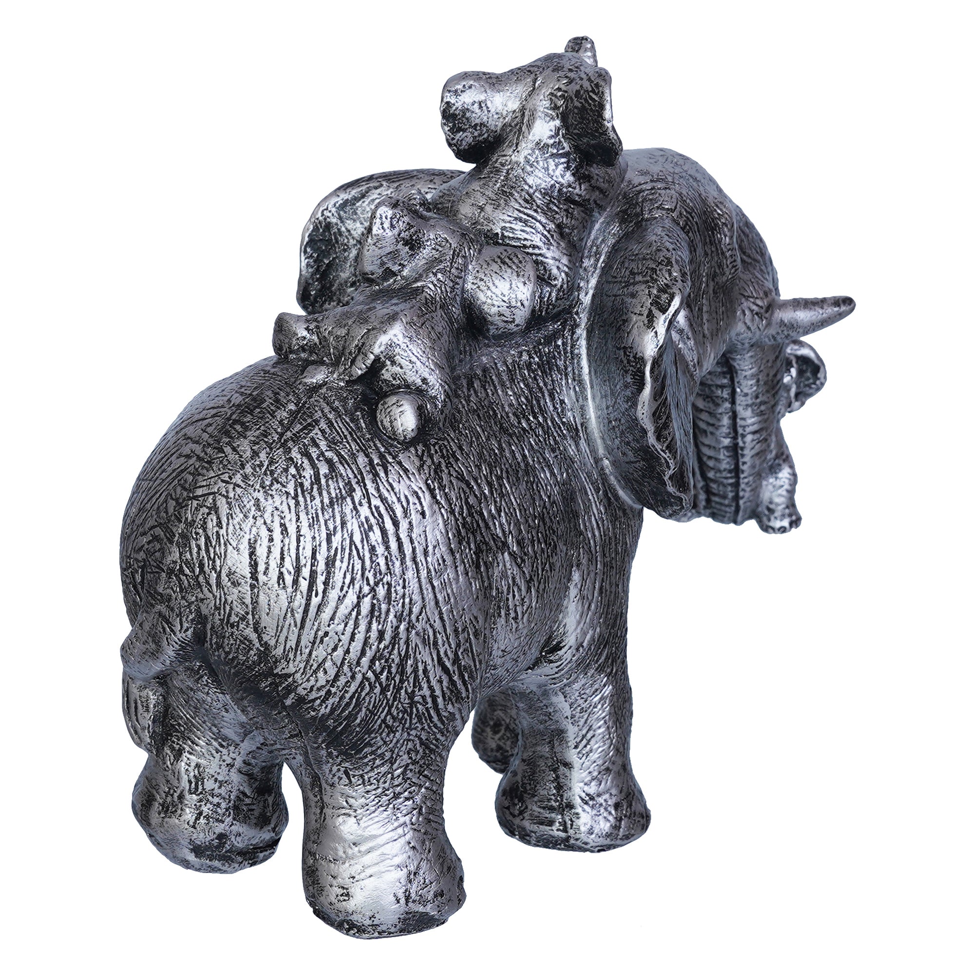 Cute Silver Elephant Statue Carries Three Calves on Its Back and Trunk 8
