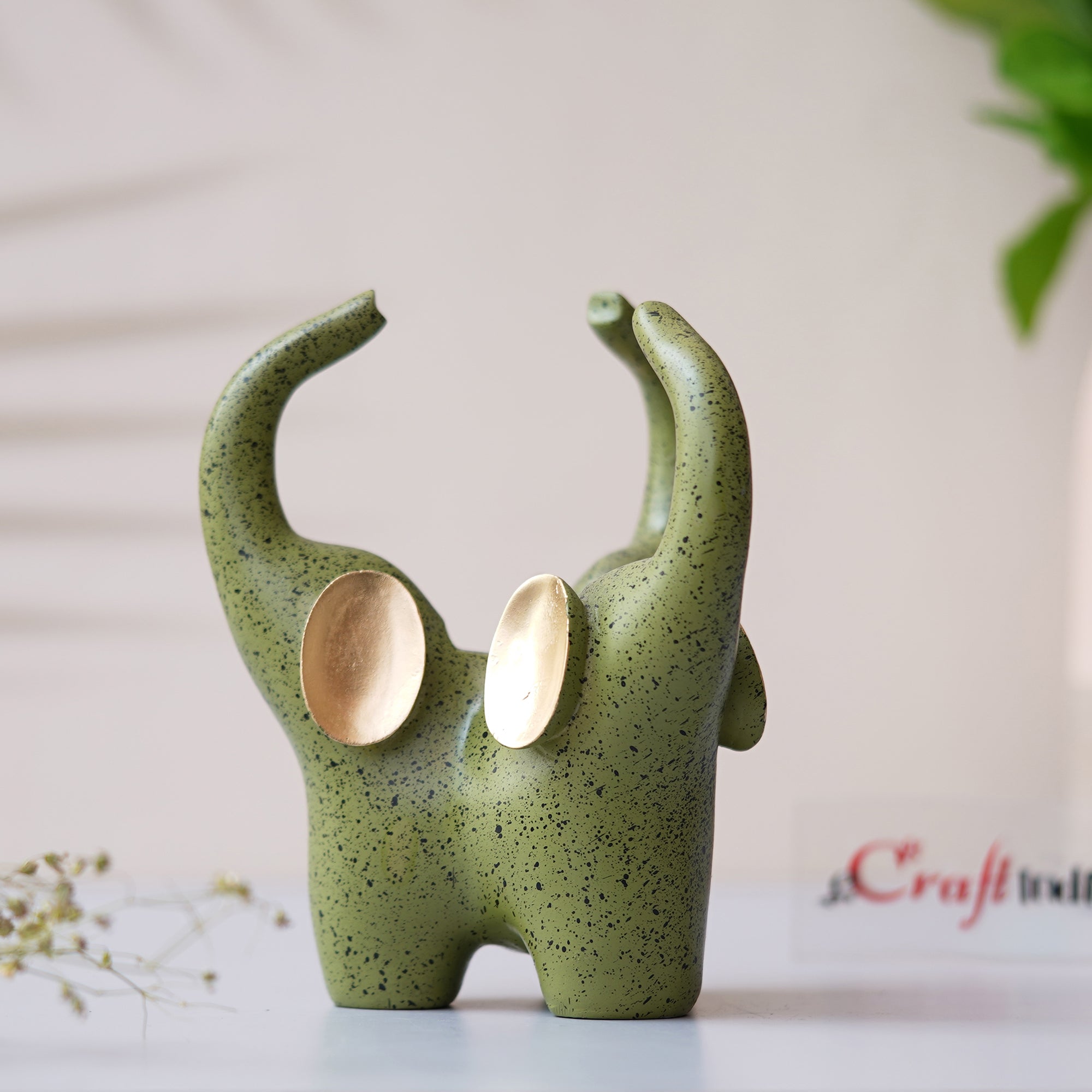 Green, Golden Polyresin Handcrafted Elephant Statue Decorative Showpiece 2