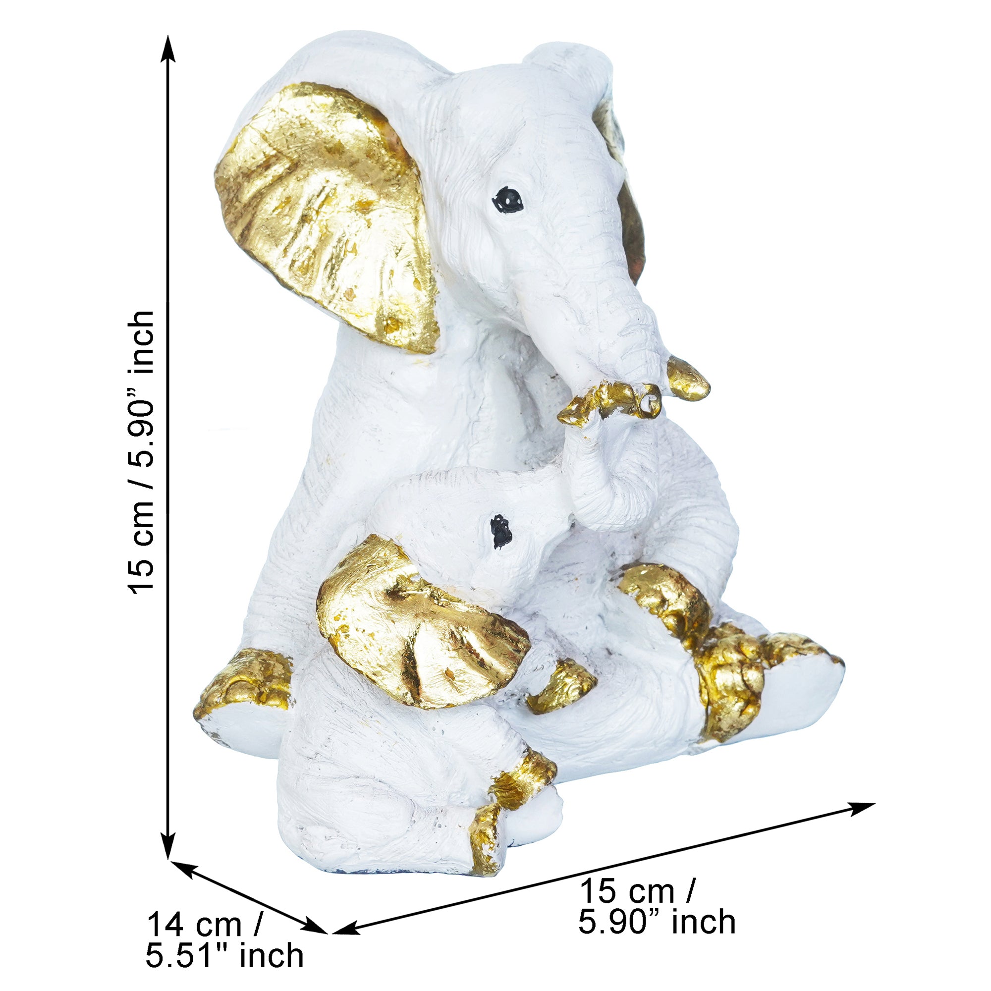 White Polyresin Small Elephant Family Mom and Baby Statue Animal Figurines Decorative Showpiece for Home Decor 3