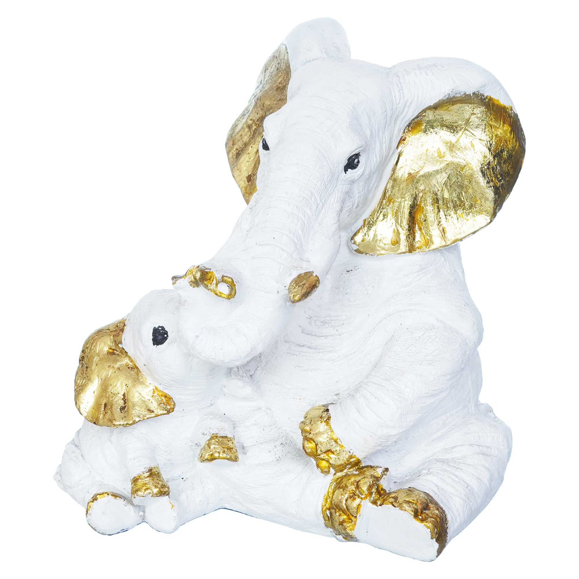 White Polyresin Small Elephant Family Mom and Baby Statue Animal Figurines Decorative Showpiece for Home Decor 6