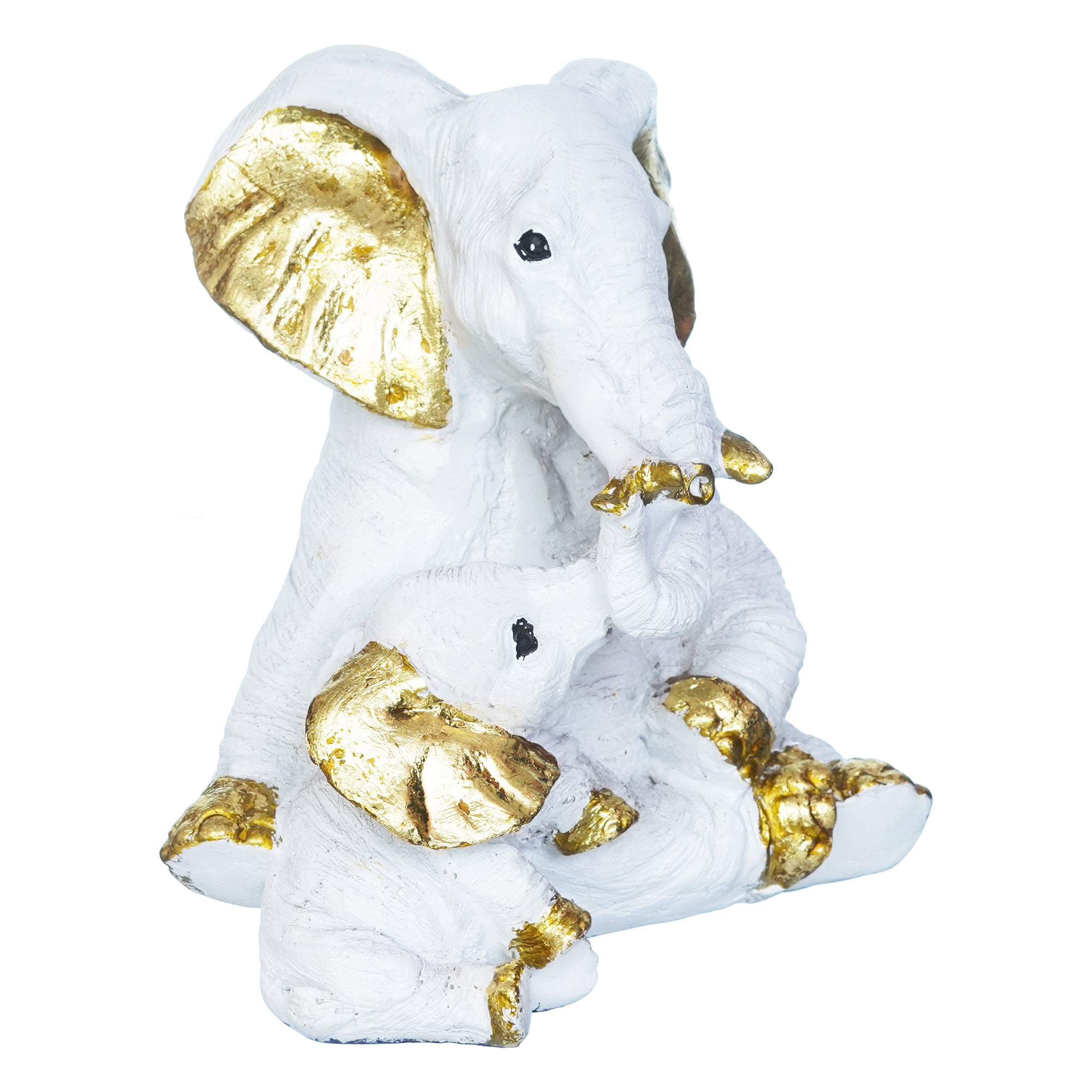 White Polyresin Small Elephant Family Mom and Baby Statue Animal Figurines Decorative Showpiece for Home Decor 7