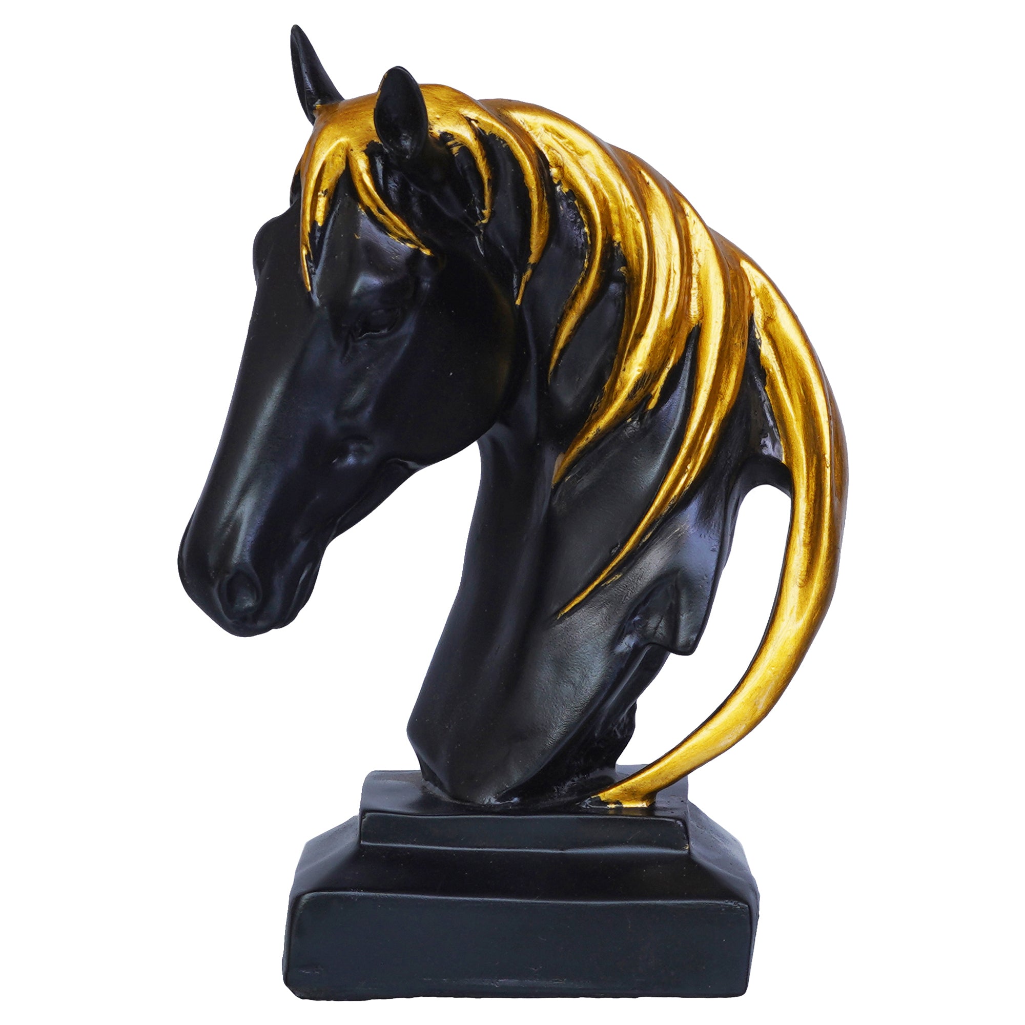 Black Horse Head Statue with Golden Hair Animal Figurine Showpiece 2