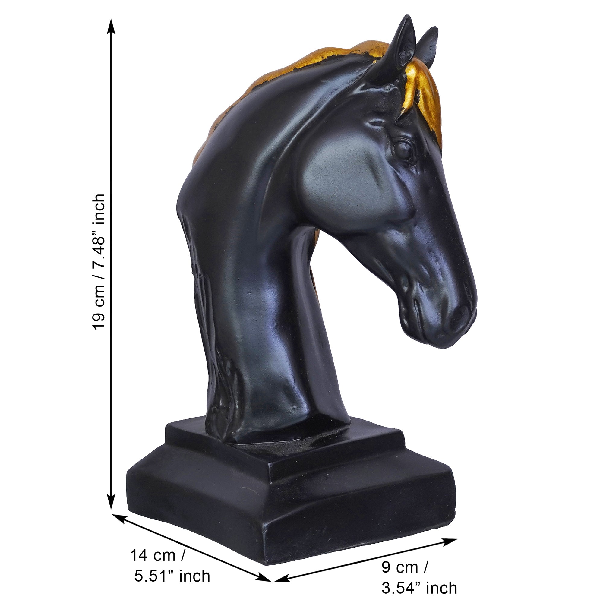 Black Horse Head Statue with Golden Hair Animal Figurine Showpiece 3