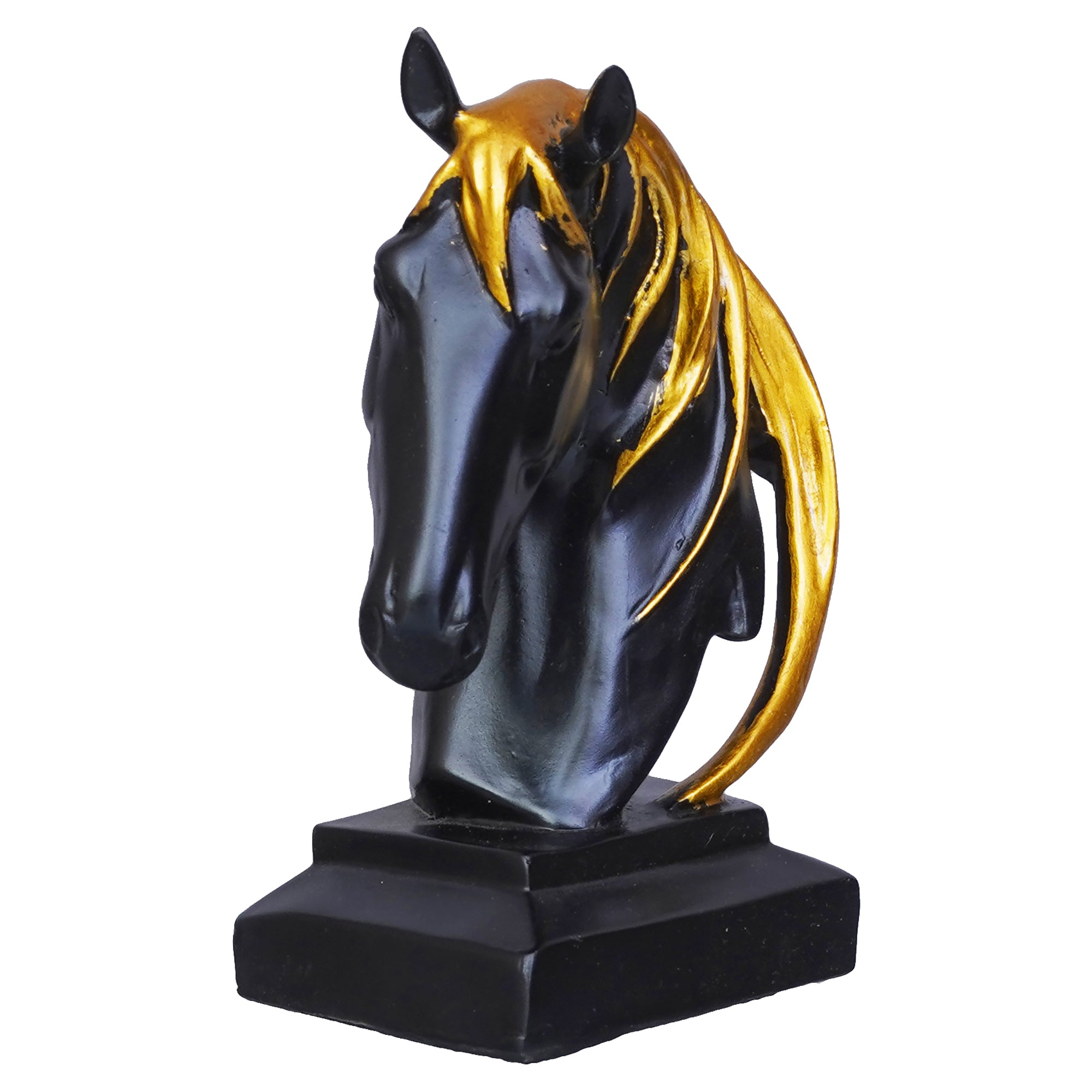 Black Horse Head Statue with Golden Hair Animal Figurine Showpiece 6