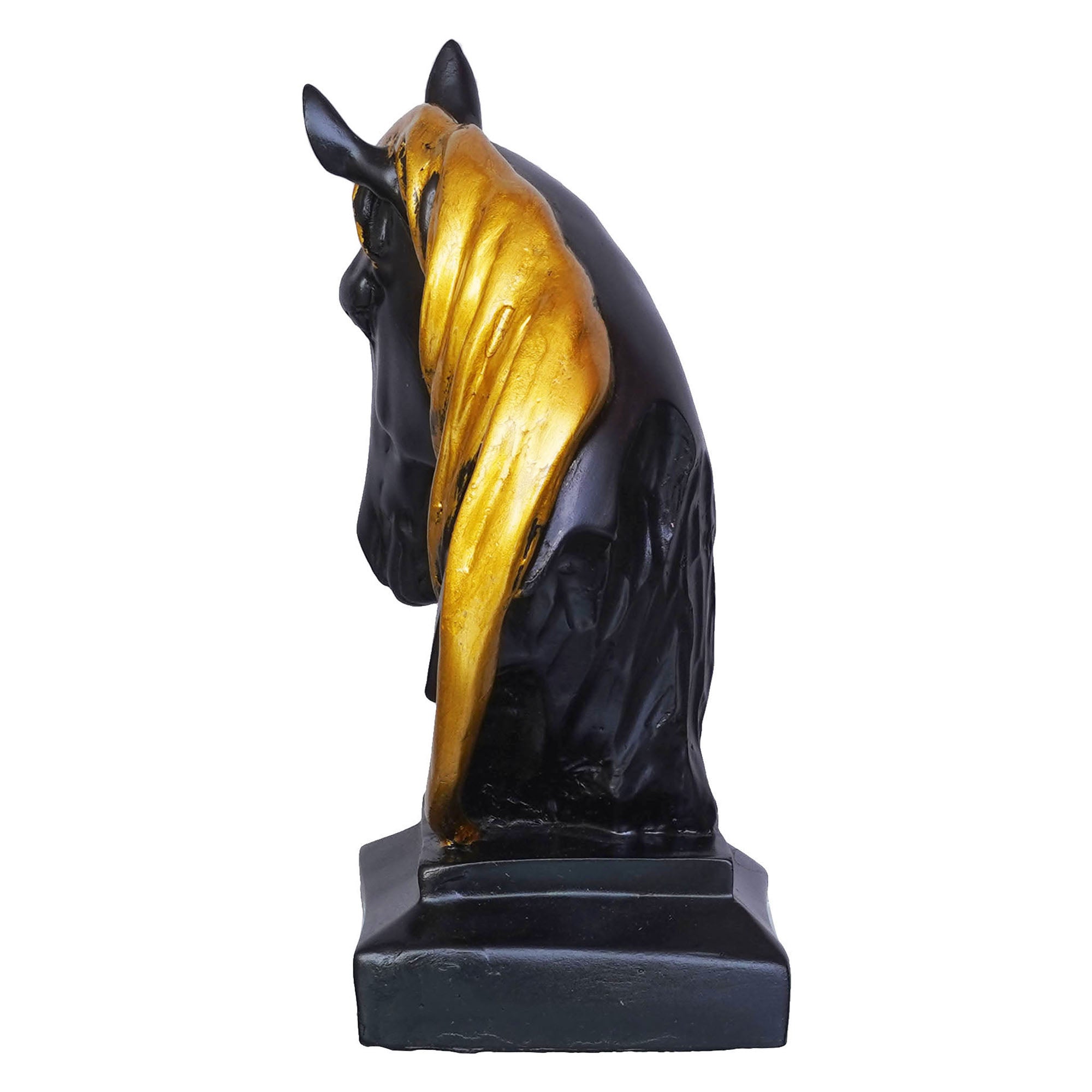 Black Horse Head Statue with Golden Hair Animal Figurine Showpiece 7