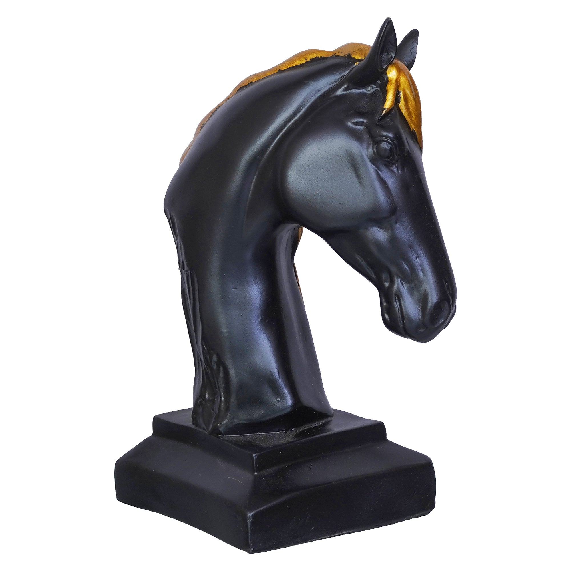 Black Horse Head Statue with Golden Hair Animal Figurine Showpiece 8