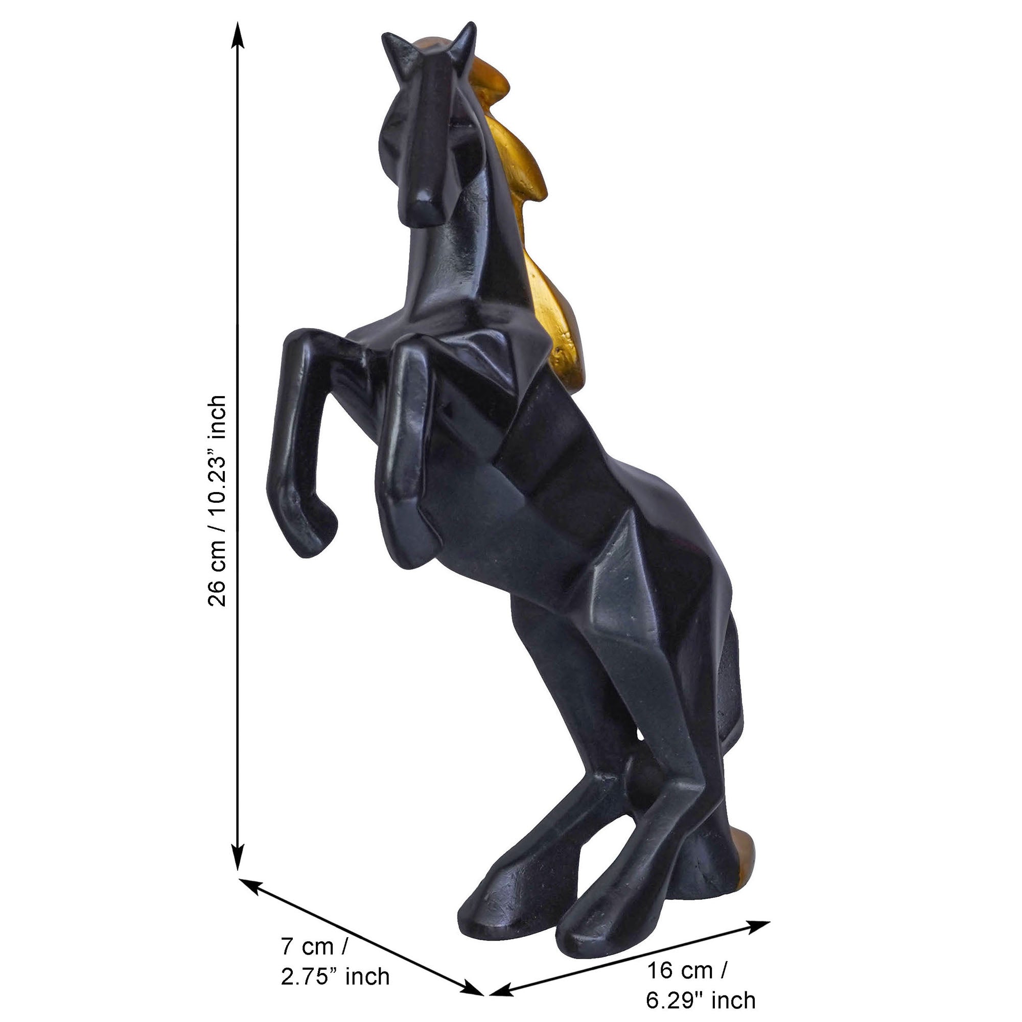 Black Polyresin Jumping Horse Statue with Golden Hair Animal Figurine 3
