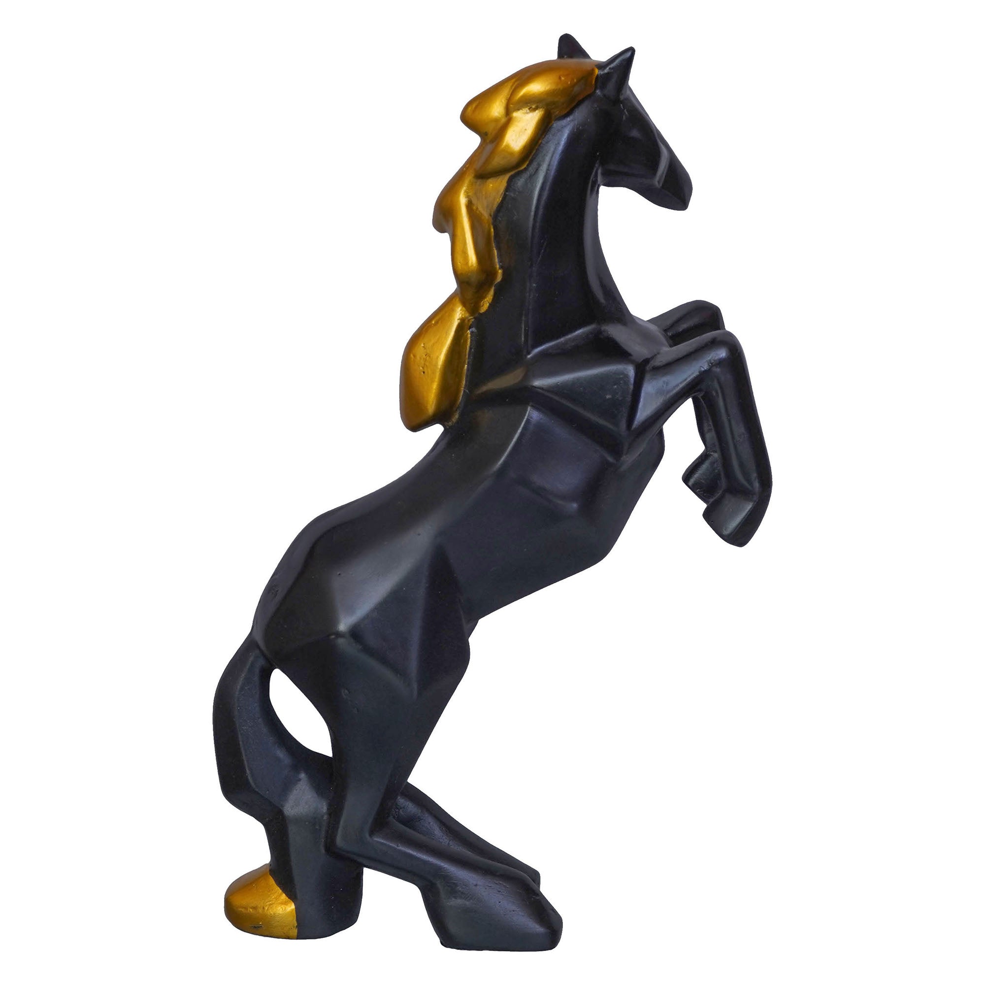 Black Polyresin Jumping Horse Statue with Golden Hair Animal Figurine 6