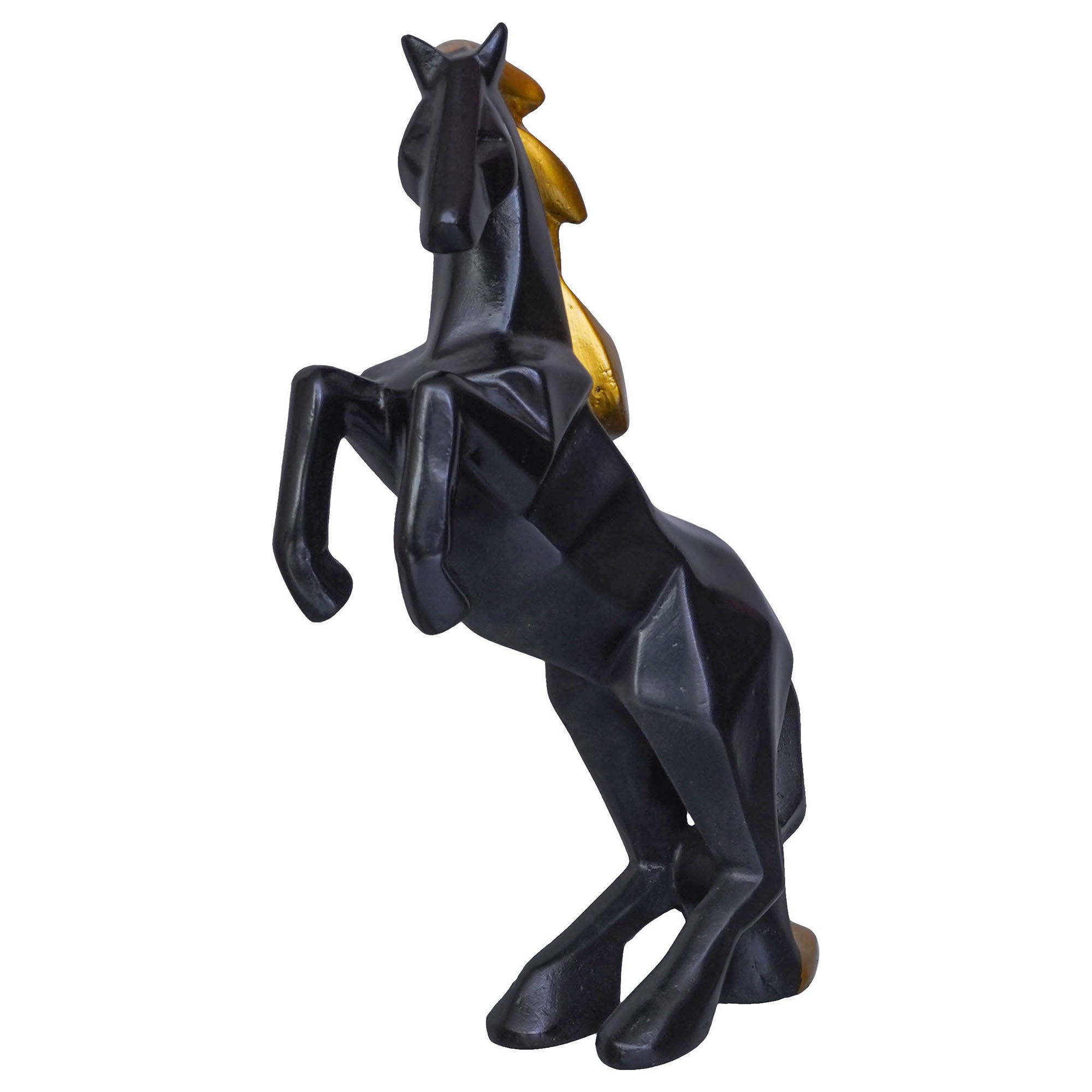 Black Polyresin Jumping Horse Statue with Golden Hair Animal Figurine 7
