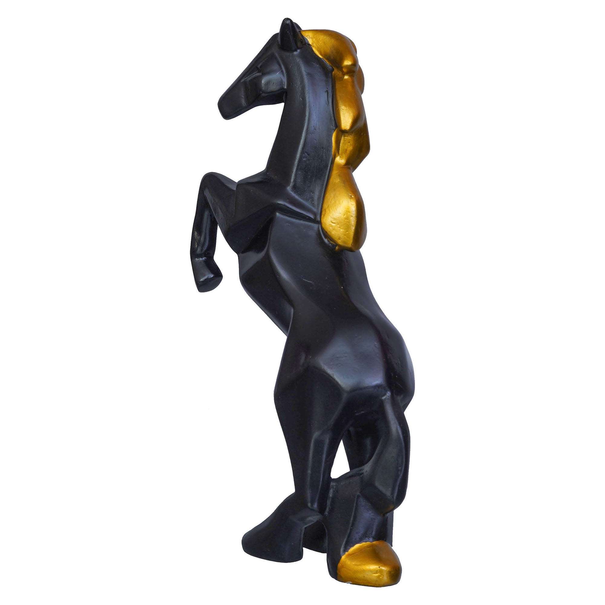 Black Polyresin Jumping Horse Statue with Golden Hair Animal Figurine 8