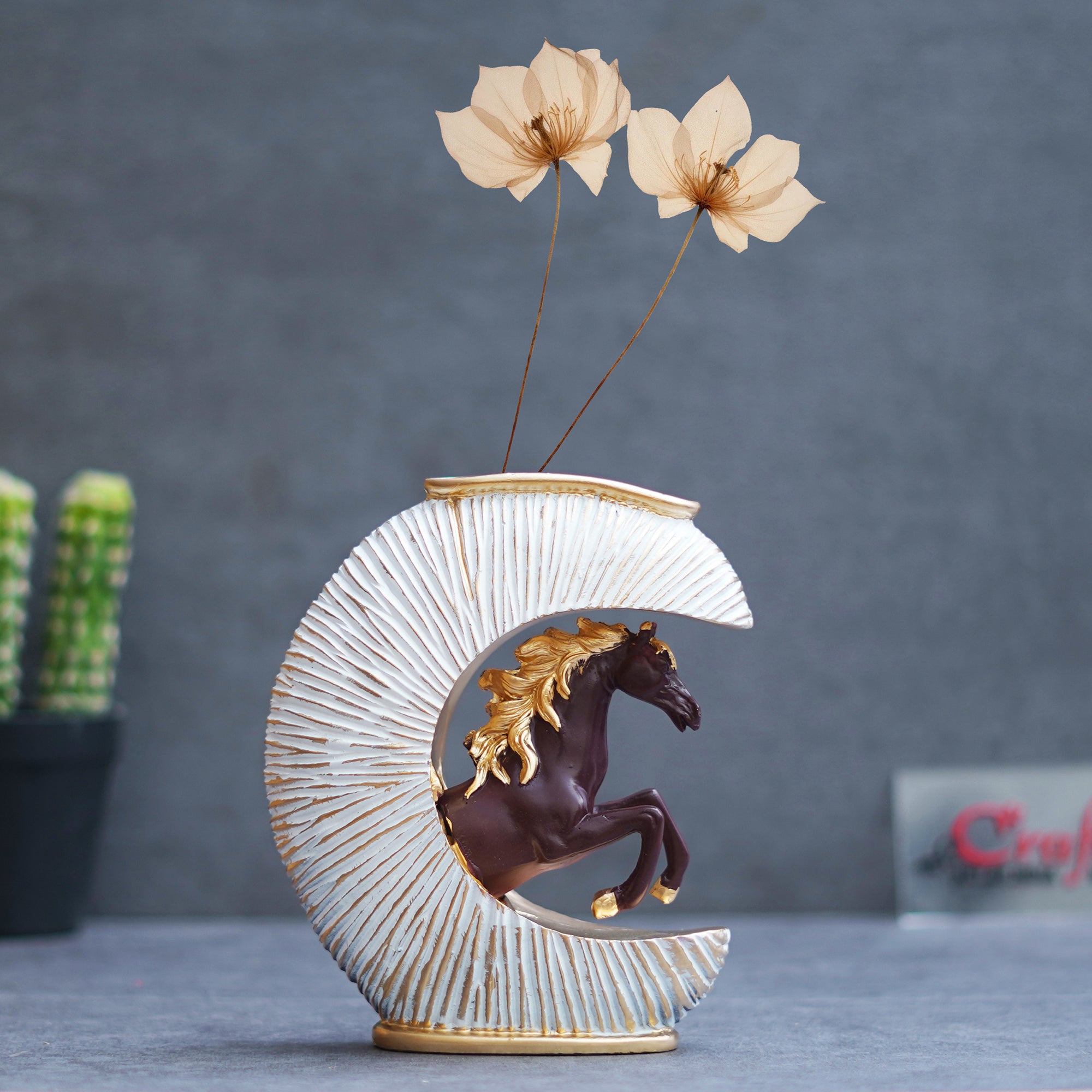 Multicolor Polyresin Running Horse Statue Flower Vase Animal Figurine Planter Decorative Showpiece 1