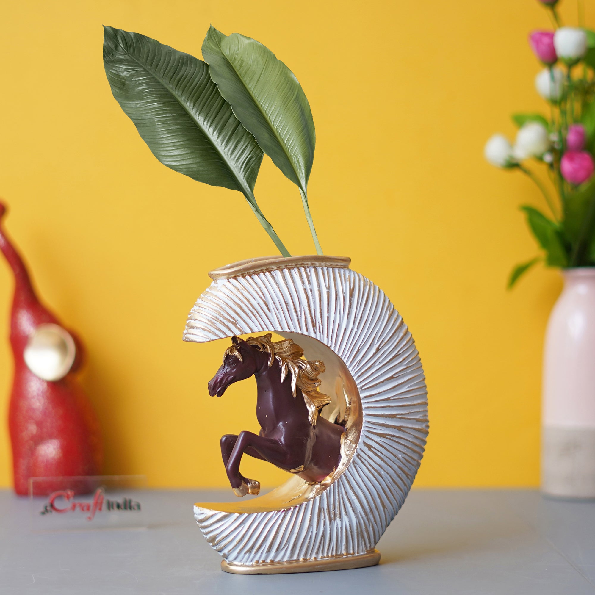 Multicolor Polyresin Running Horse Statue Flower Vase Animal Figurine Planter Decorative Showpiece 4