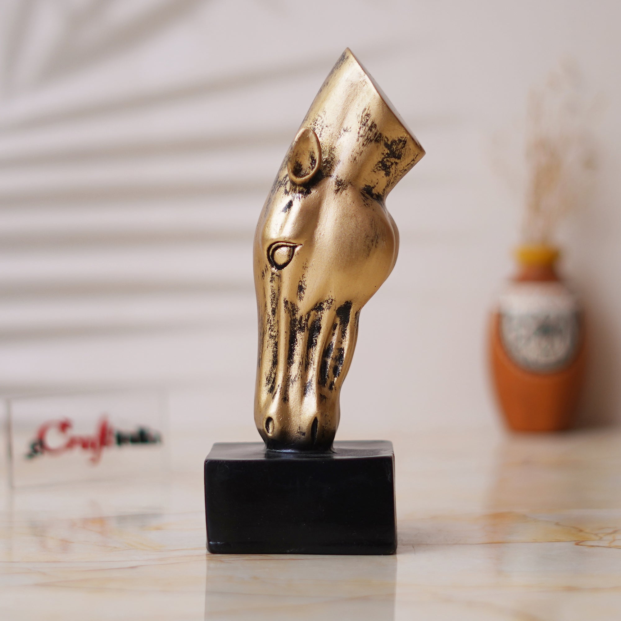 Golden Horse Head Statue Animal Figurine Showpiece for Home, Office Decor 1