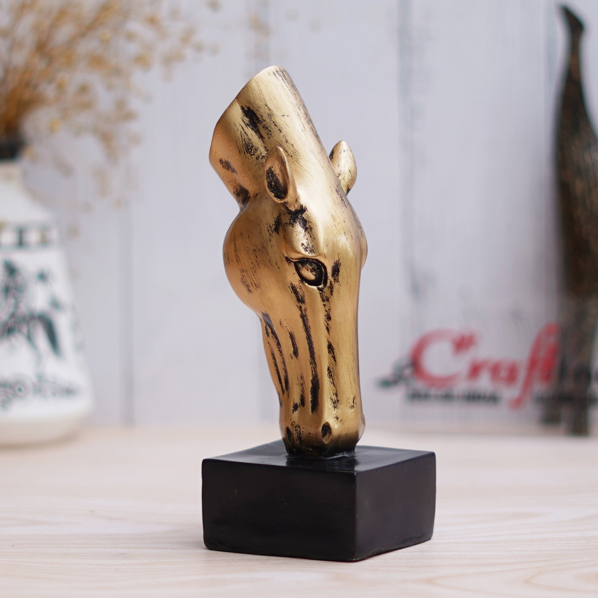 Golden Horse Head Statue Animal Figurine Showpiece for Home, Office Decor 4