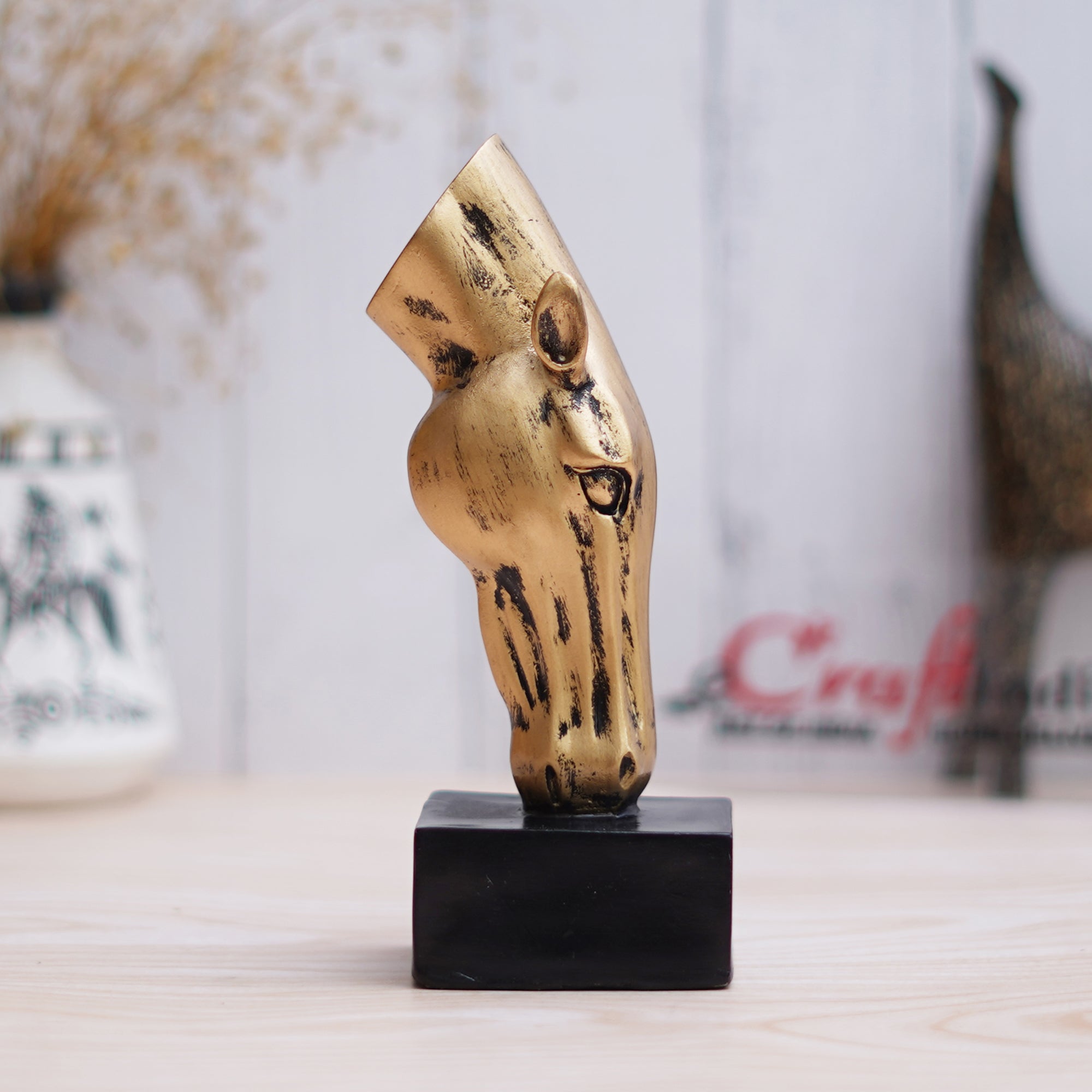 Golden Horse Head Statue Animal Figurine Showpiece for Home, Office Decor 5
