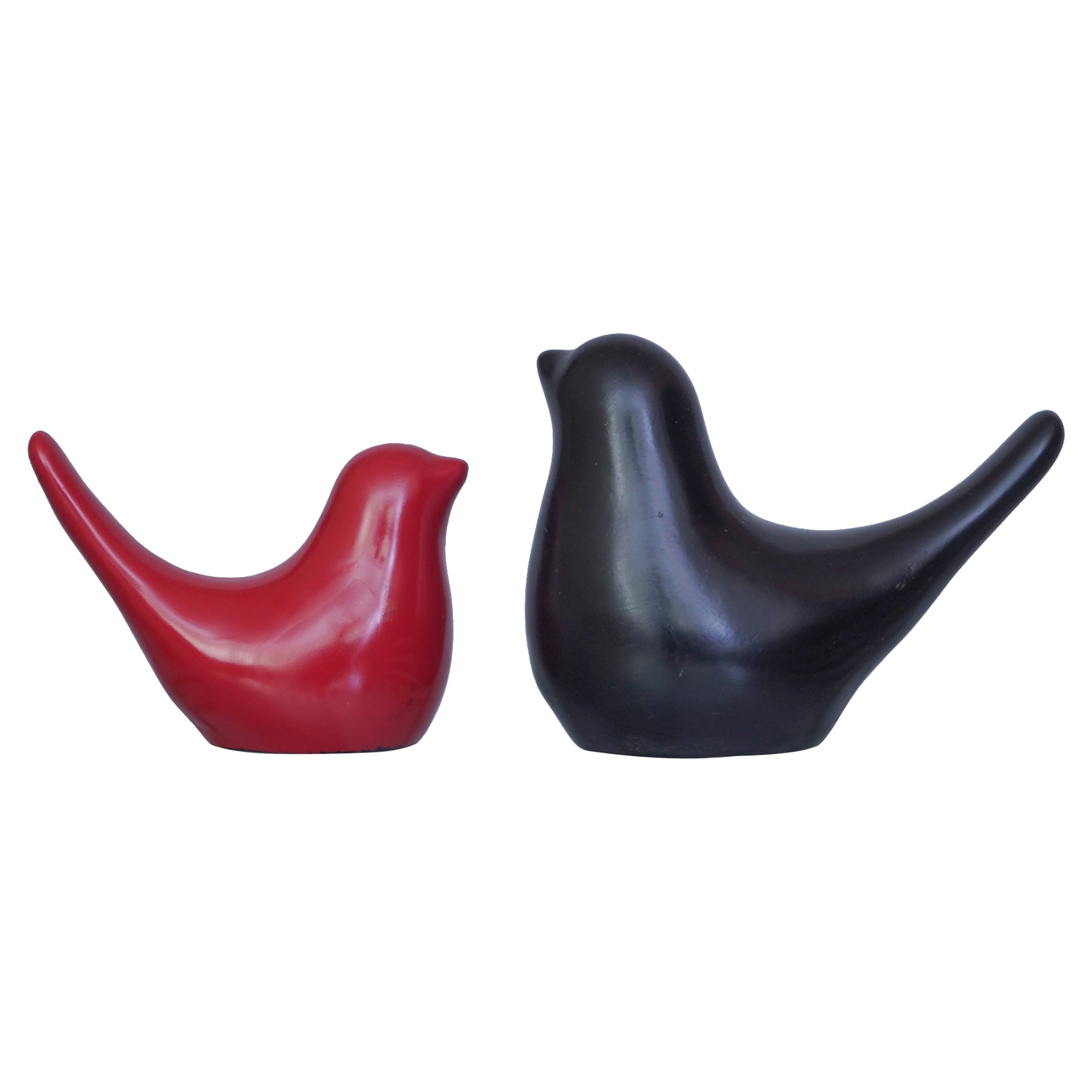 Set of 2 Black & Red Polyresin Cute Dove Bird Statues Bird Figurines 2