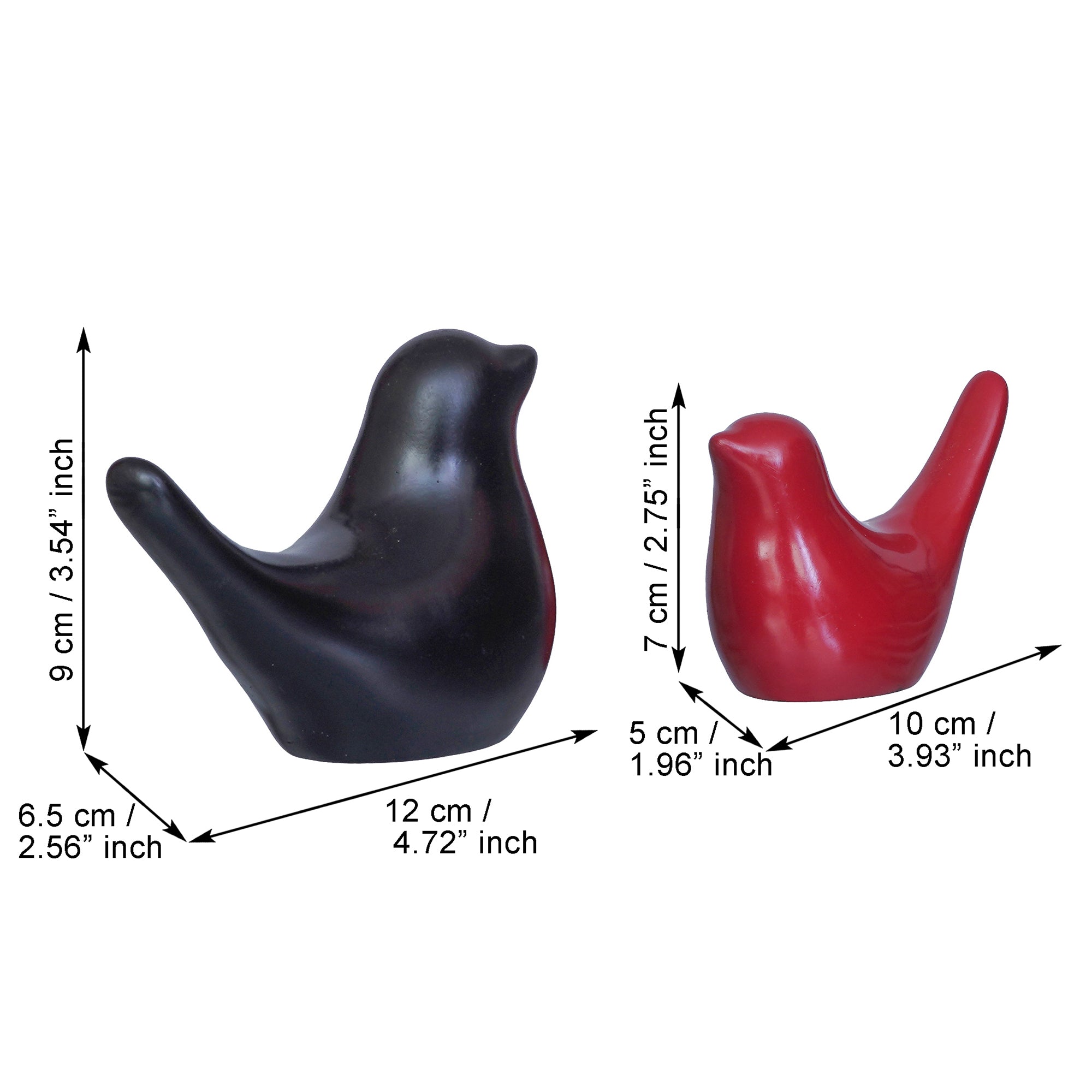 Set of 2 Black & Red Polyresin Cute Dove Bird Statues Bird Figurines 3