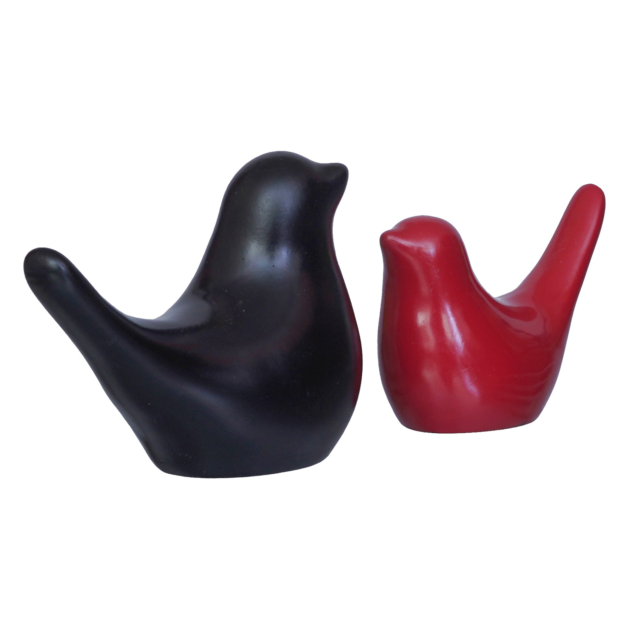 Set of 2 Black & Red Polyresin Cute Dove Bird Statues Bird Figurines 8