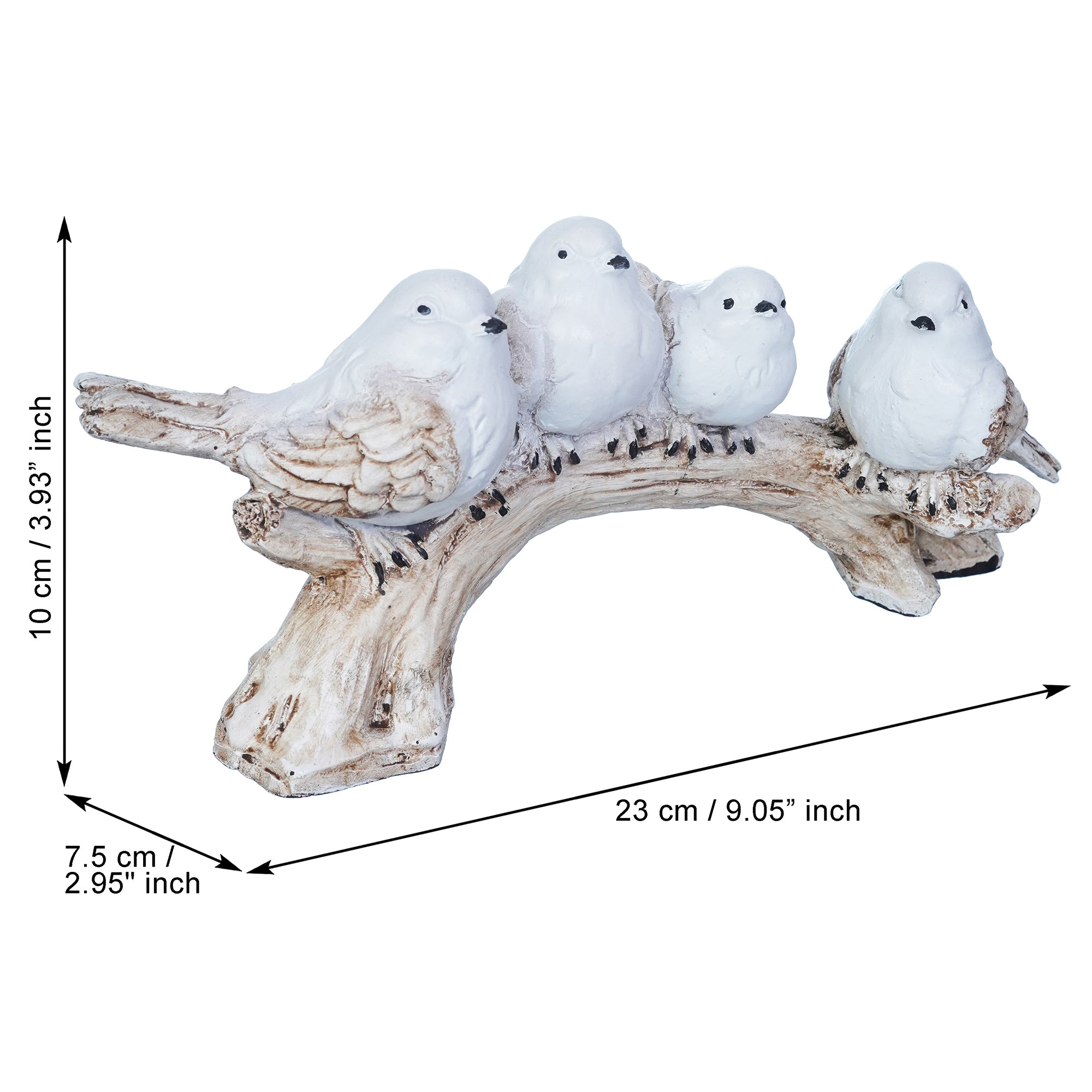 Polyresin Handcrafted 4 White Bird Statues Sitting on Tree Branch Decorative Showpiece 3