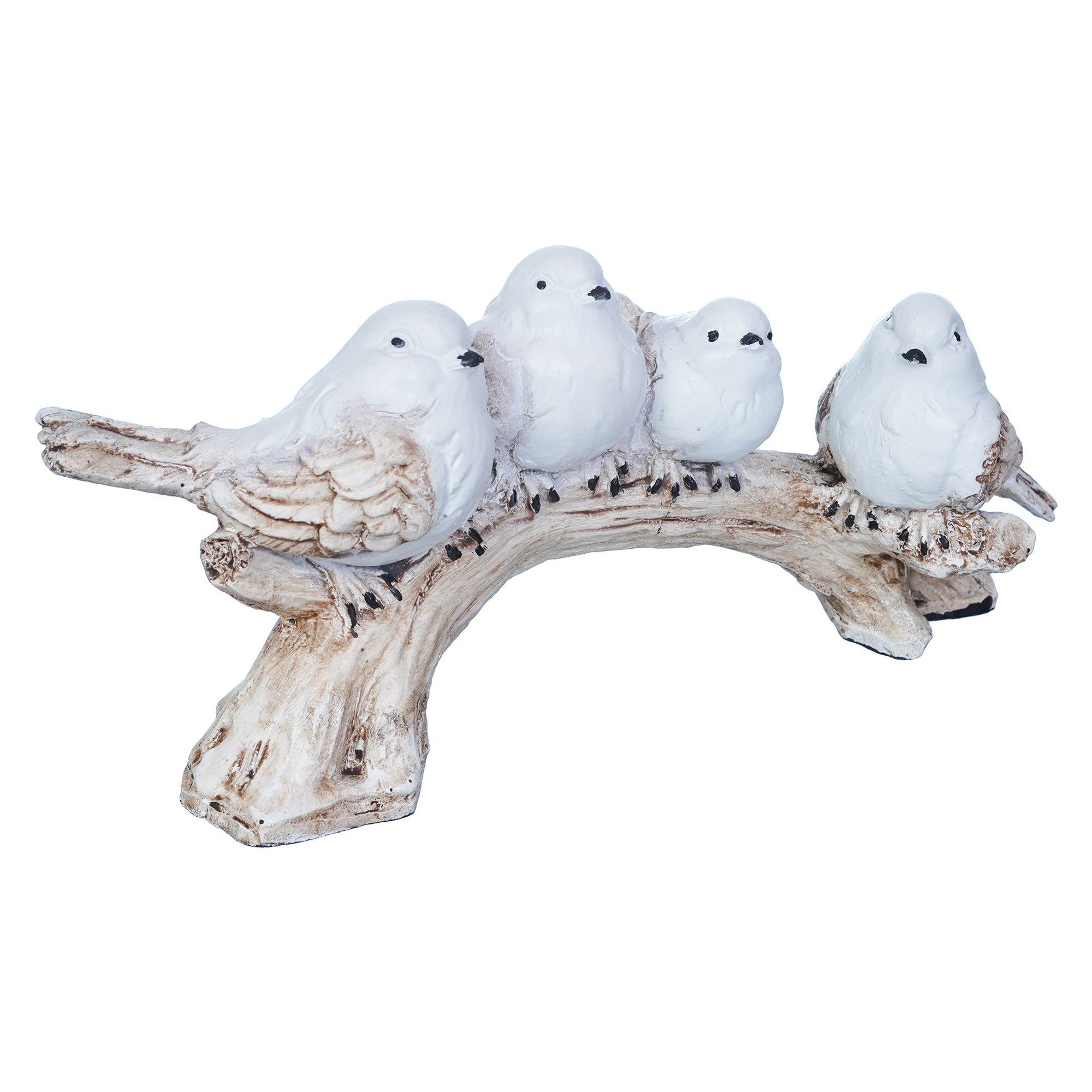 Polyresin Handcrafted 4 White Bird Statues Sitting on Tree Branch Decorative Showpiece 6