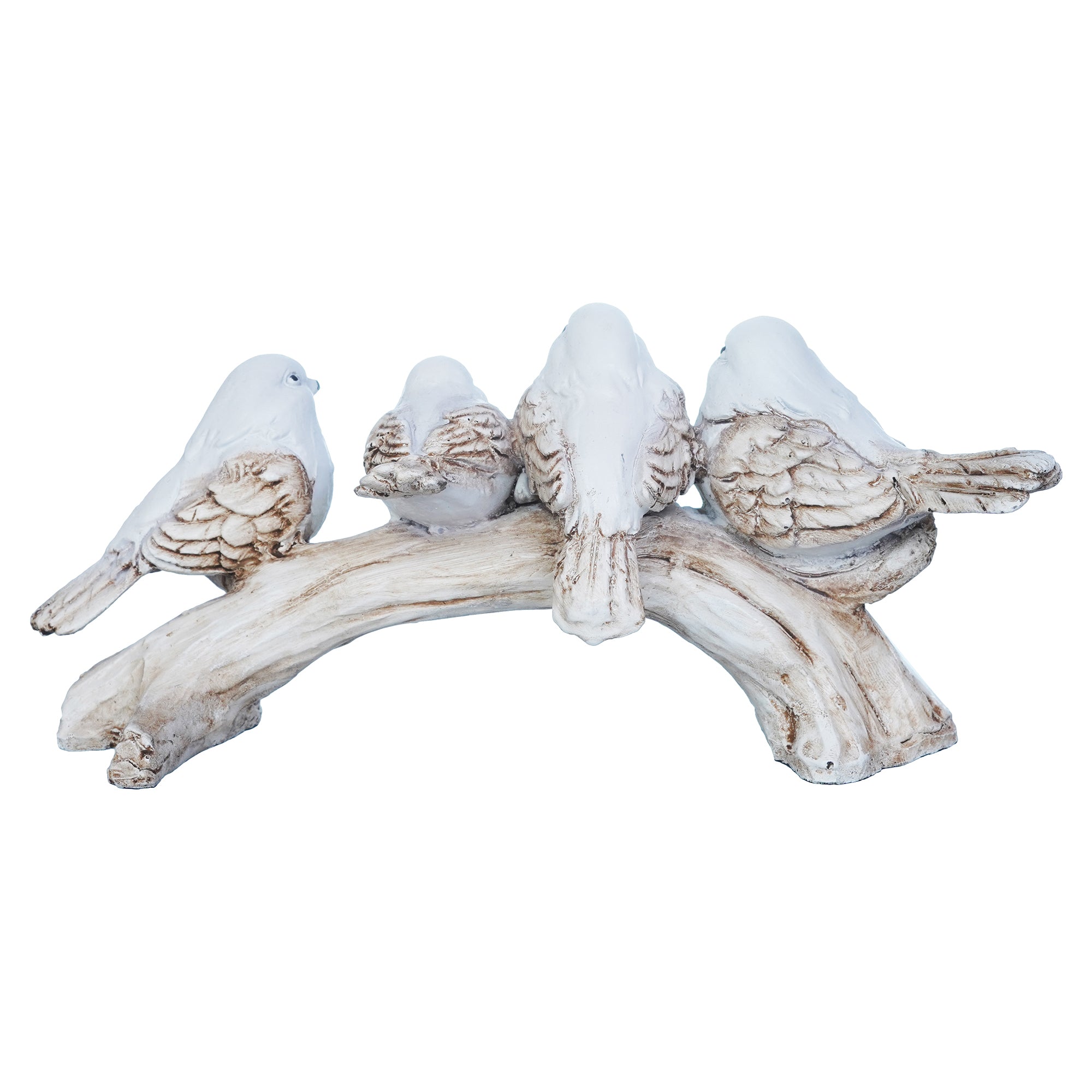 Polyresin Handcrafted 4 White Bird Statues Sitting on Tree Branch Decorative Showpiece 8