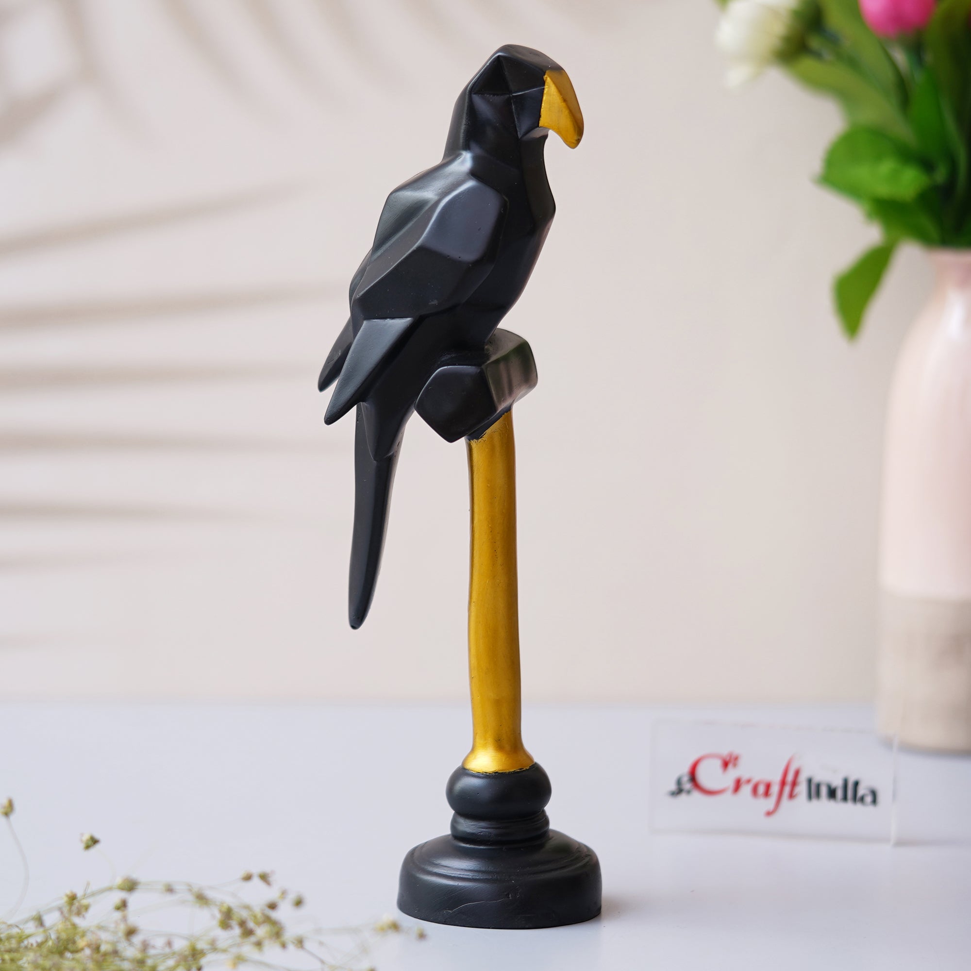 Polyresin Black Parrot Statue Decorative Showpiece for Home, Living Room, Office Decor 1