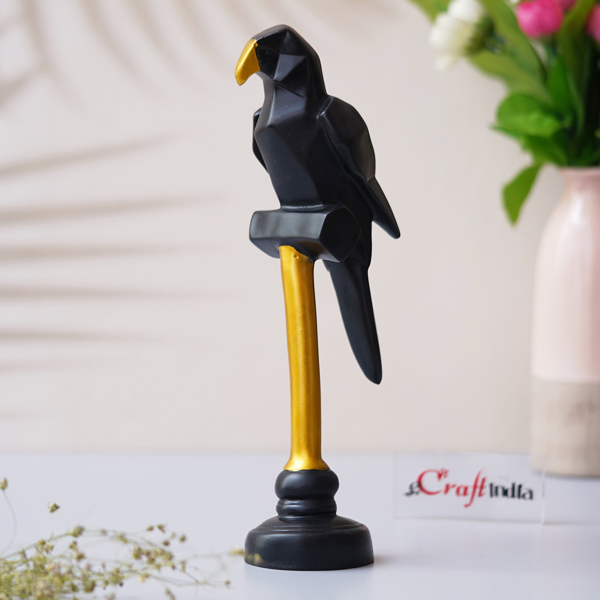 Polyresin Black Parrot Statue Decorative Showpiece for Home, Living Room, Office Decor