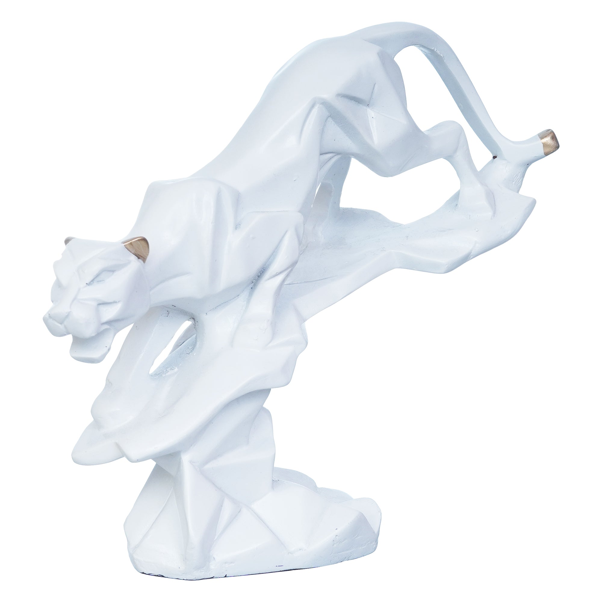 White Geometric Black Panther Statue on Rock Decorative Animal Figurine Showpiece 6
