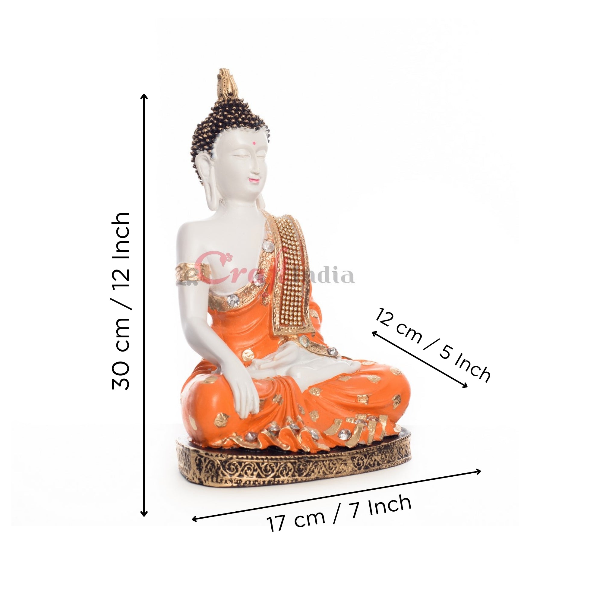 Polyresin Orange & White Meditating Lord Buddha Idol 3
