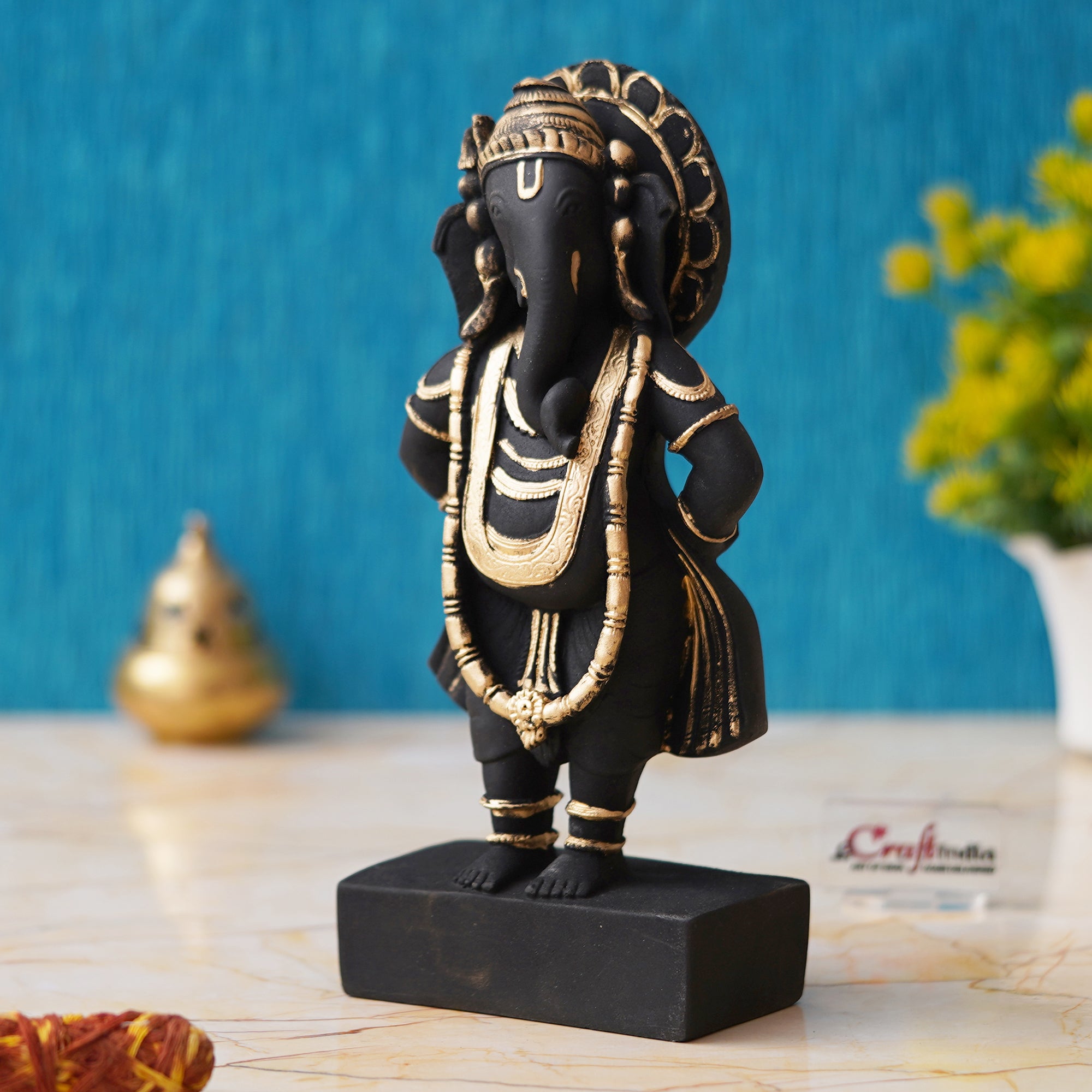 Black & Golden Polyresin Handcrafted Standing Lord Ganesha Statue 1