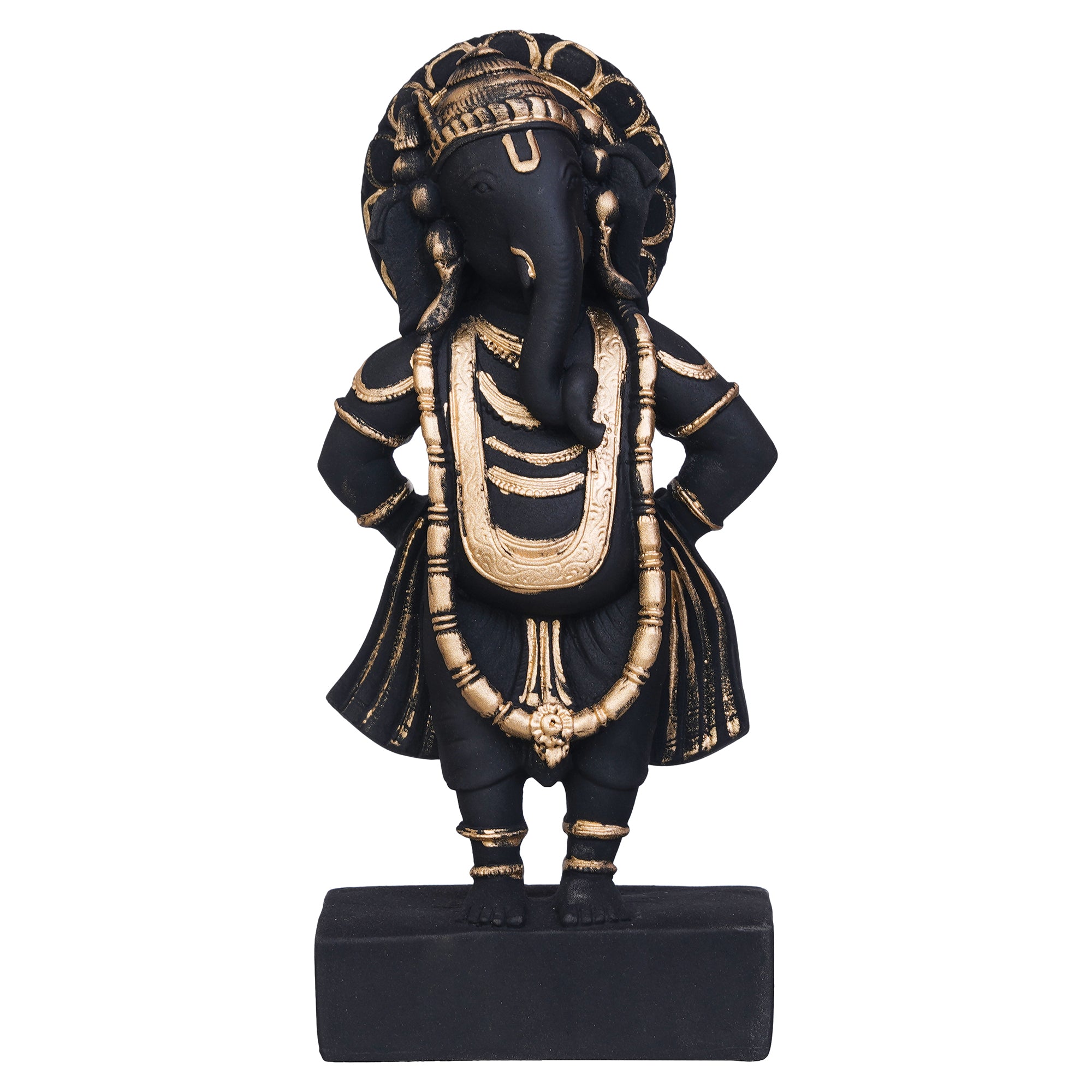 Black & Golden Polyresin Handcrafted Standing Lord Ganesha Statue 2