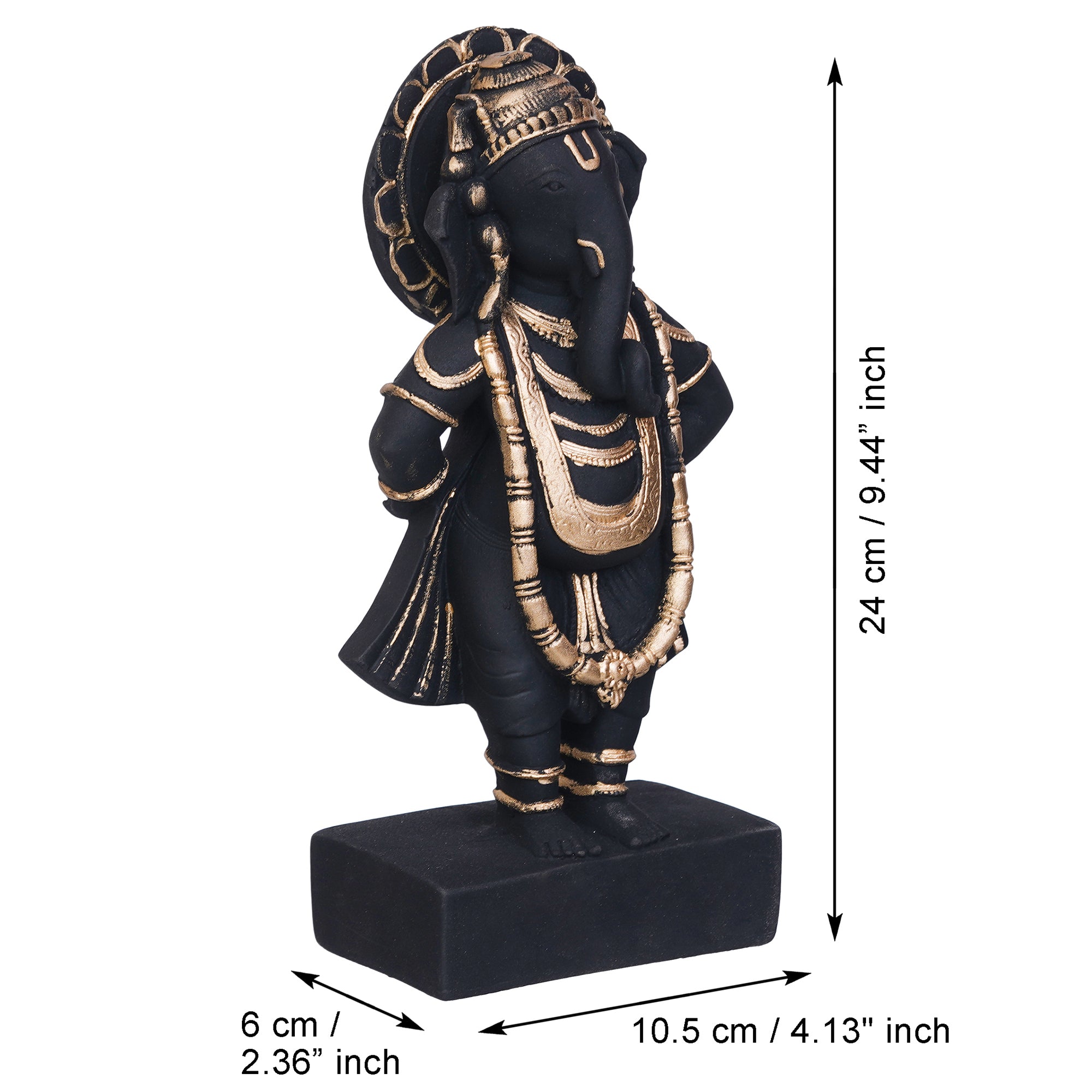 Black & Golden Polyresin Handcrafted Standing Lord Ganesha Statue 3