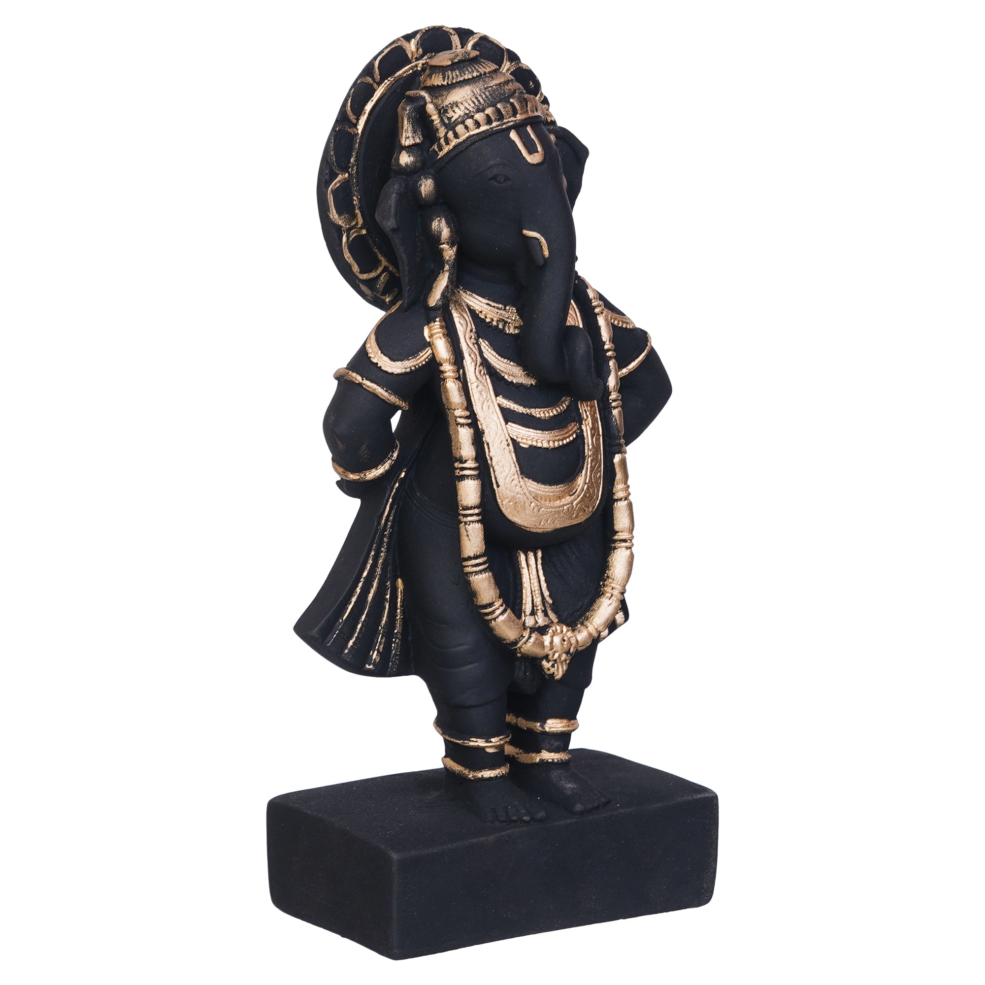 Black & Golden Polyresin Handcrafted Standing Lord Ganesha Statue 6